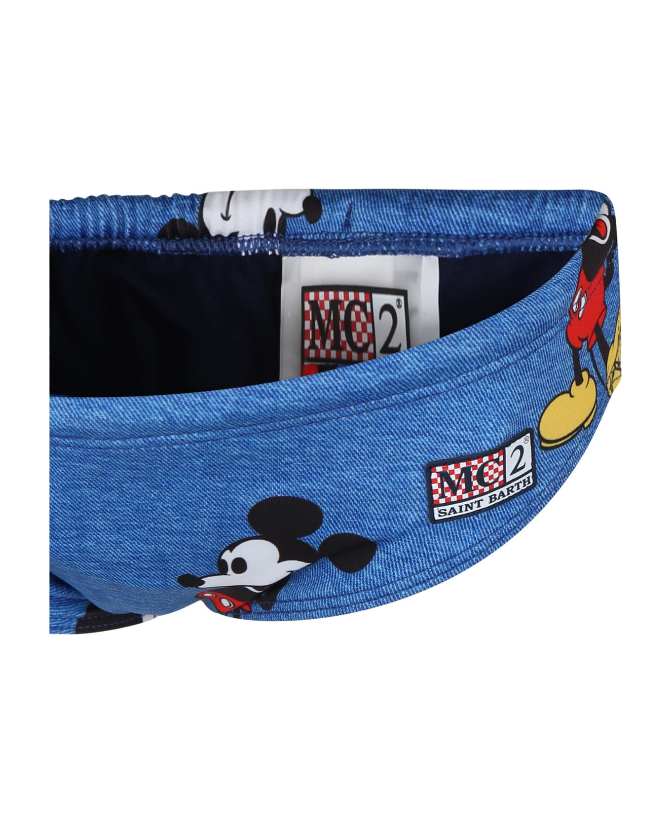 MC2 Saint Barth Blue Swim Briefs For Boy With Mickey Mouse Print And Logo - Blue 水着