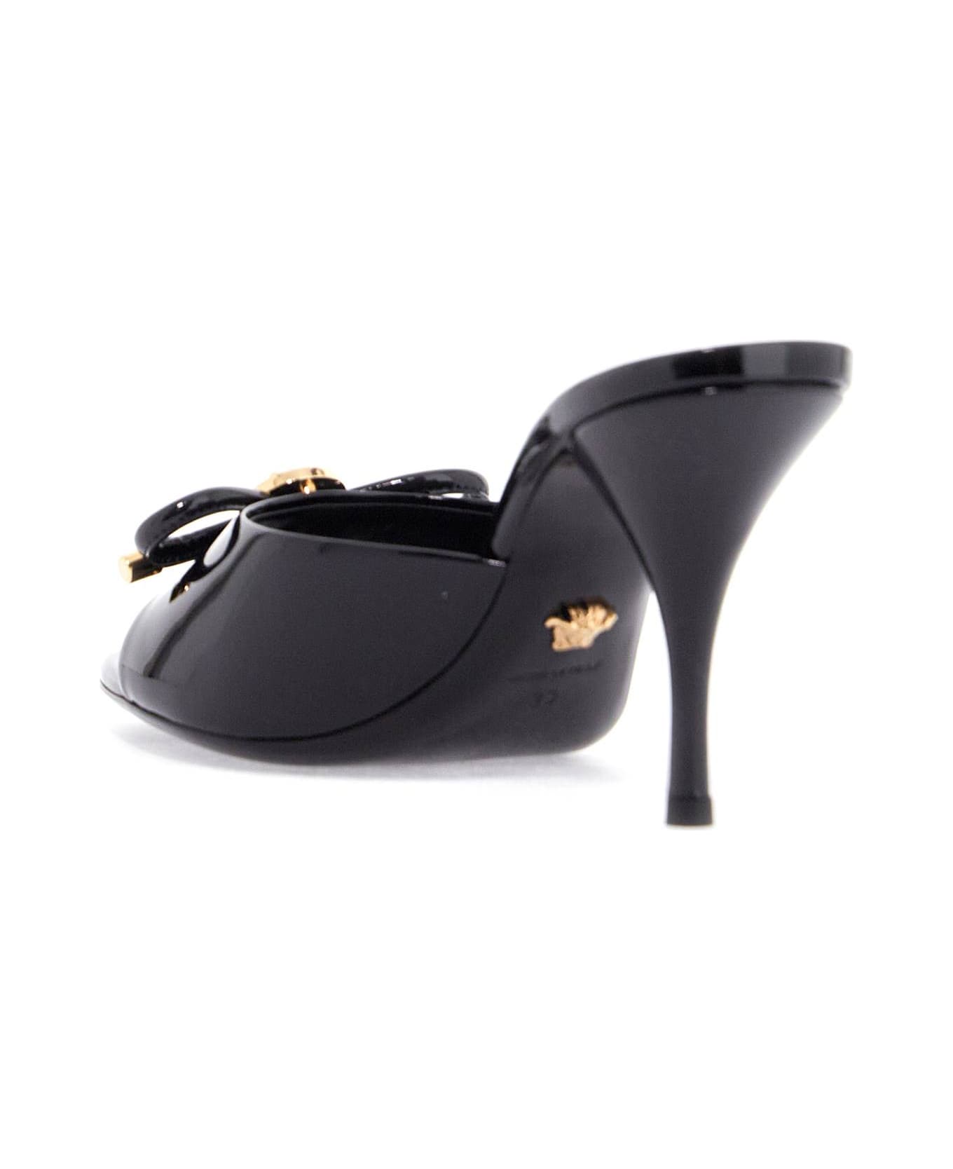 Versace 'opera Bow Patent Leather Mules - BLACK-VERSACE GOLD