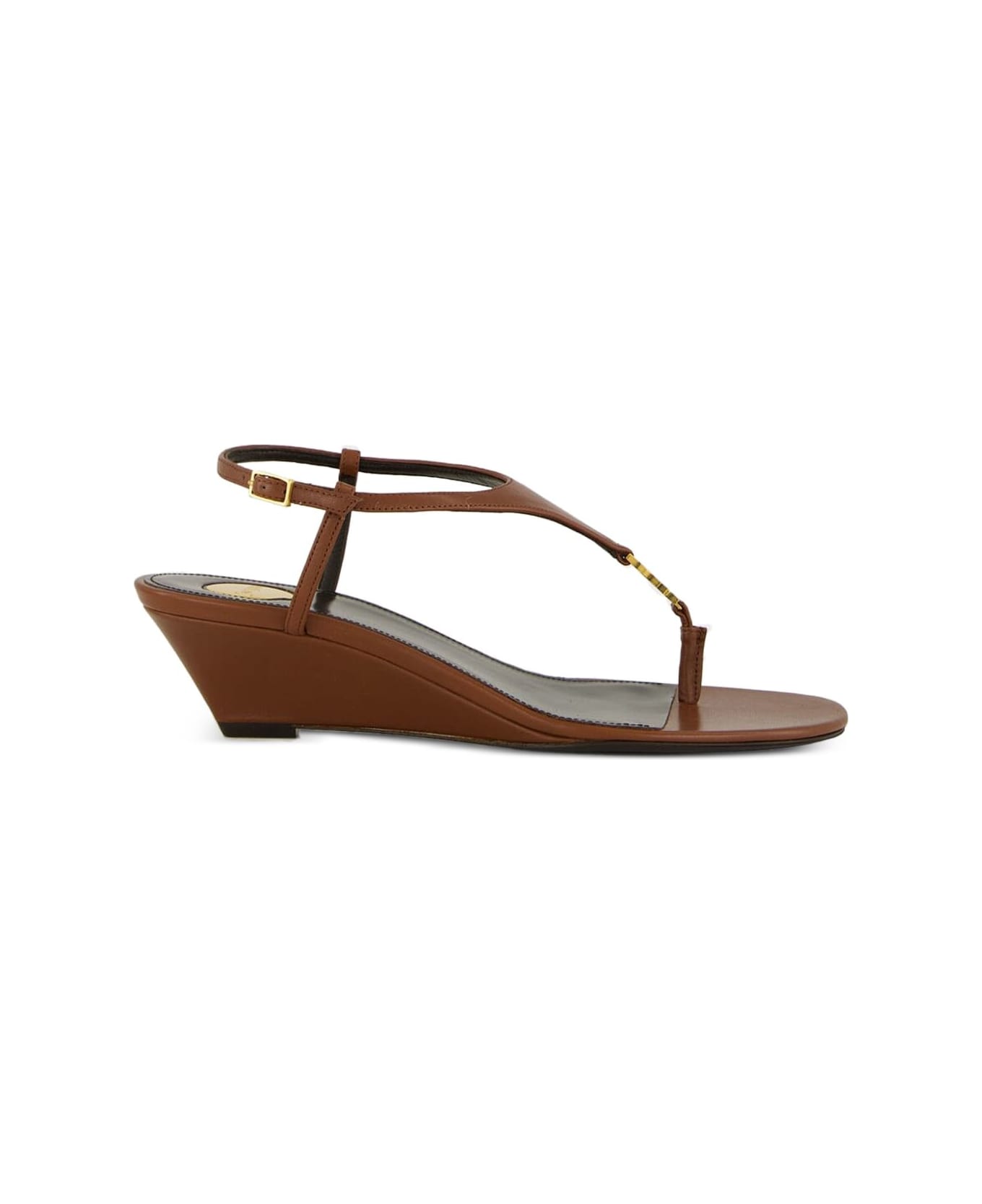 Saint Laurent Cassandre Wedges In Smooth Leather - Brown