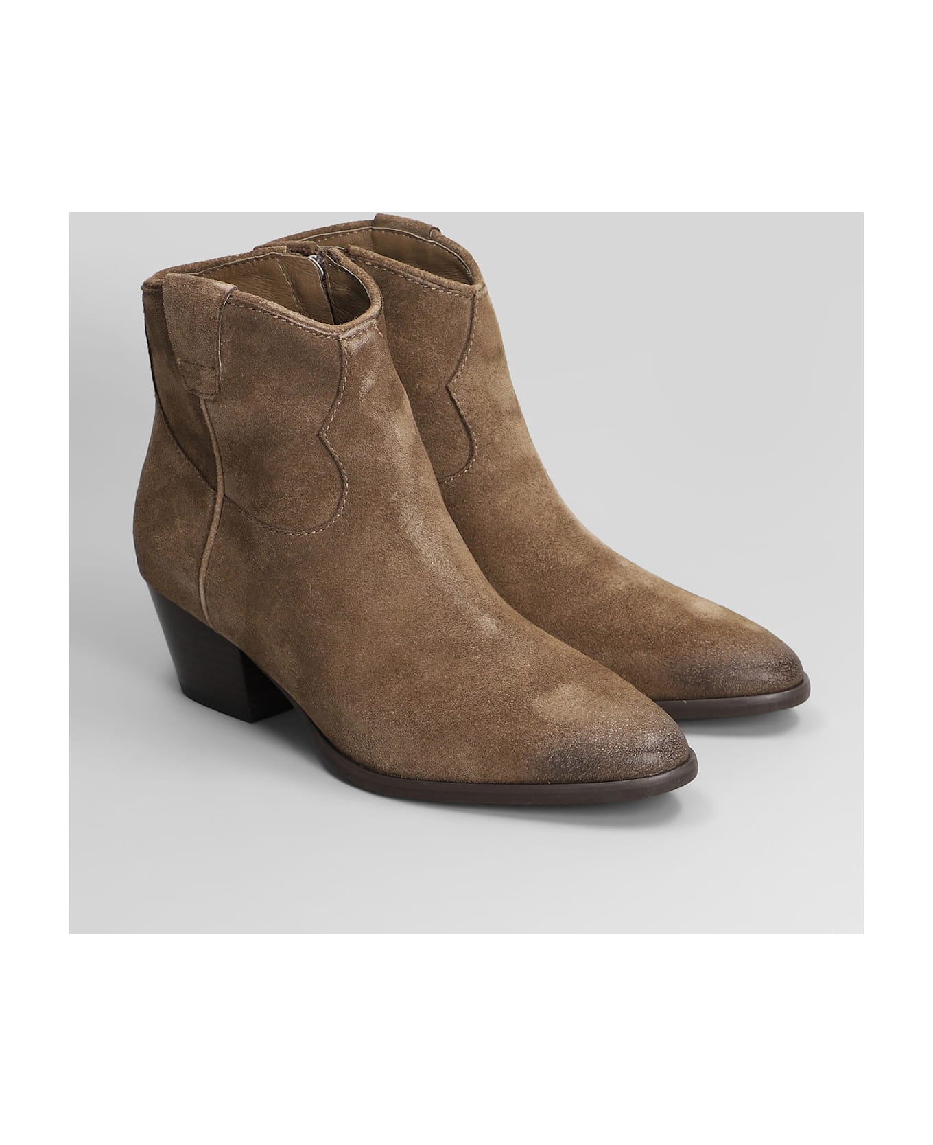 Ash Fame Texan Ankle Boots In Taupe Suede - taupe
