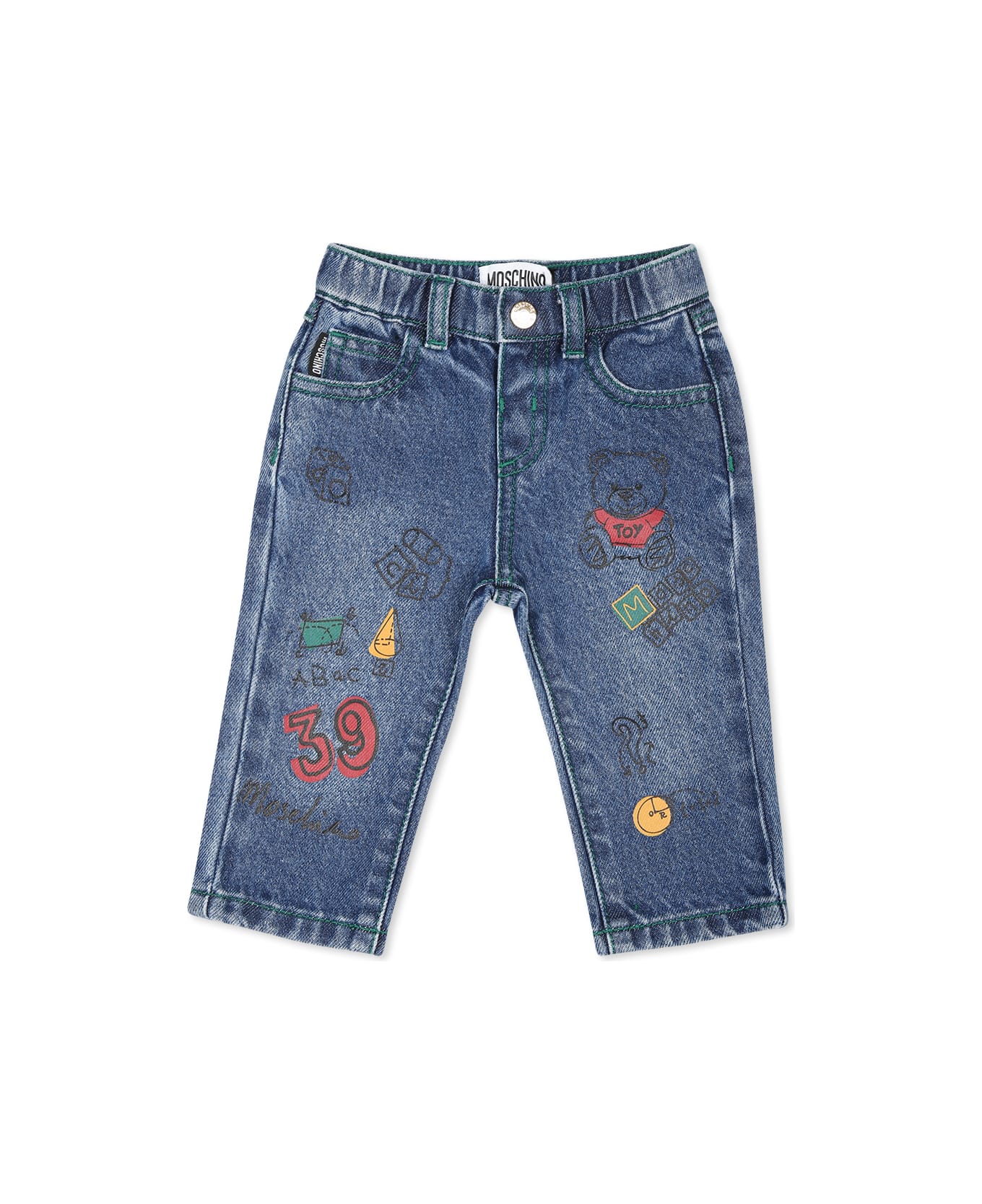 Moschino Blue Jeans For Baby Boy With Logo - Denim