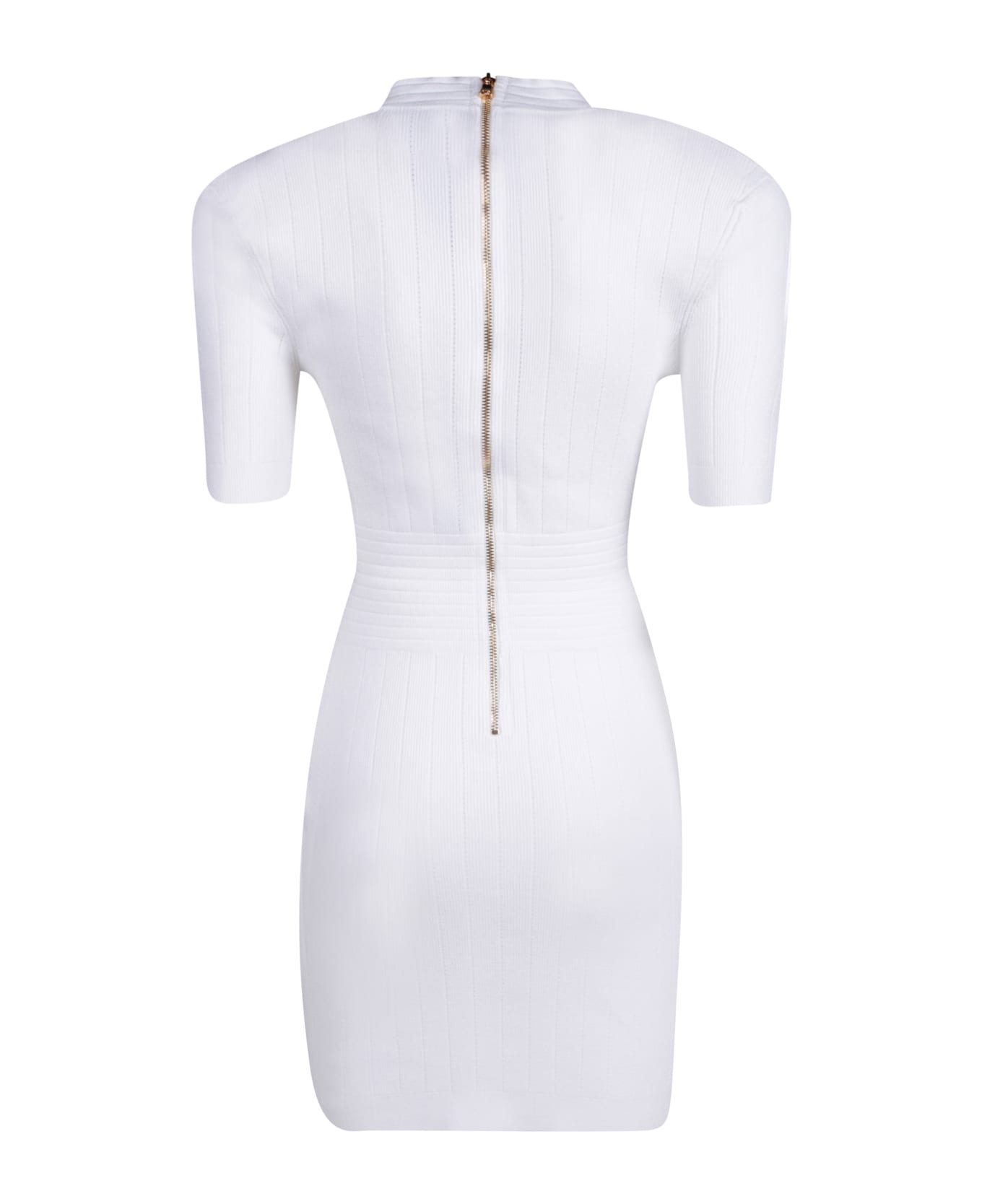 Balmain Logo Button Knit Dress - White