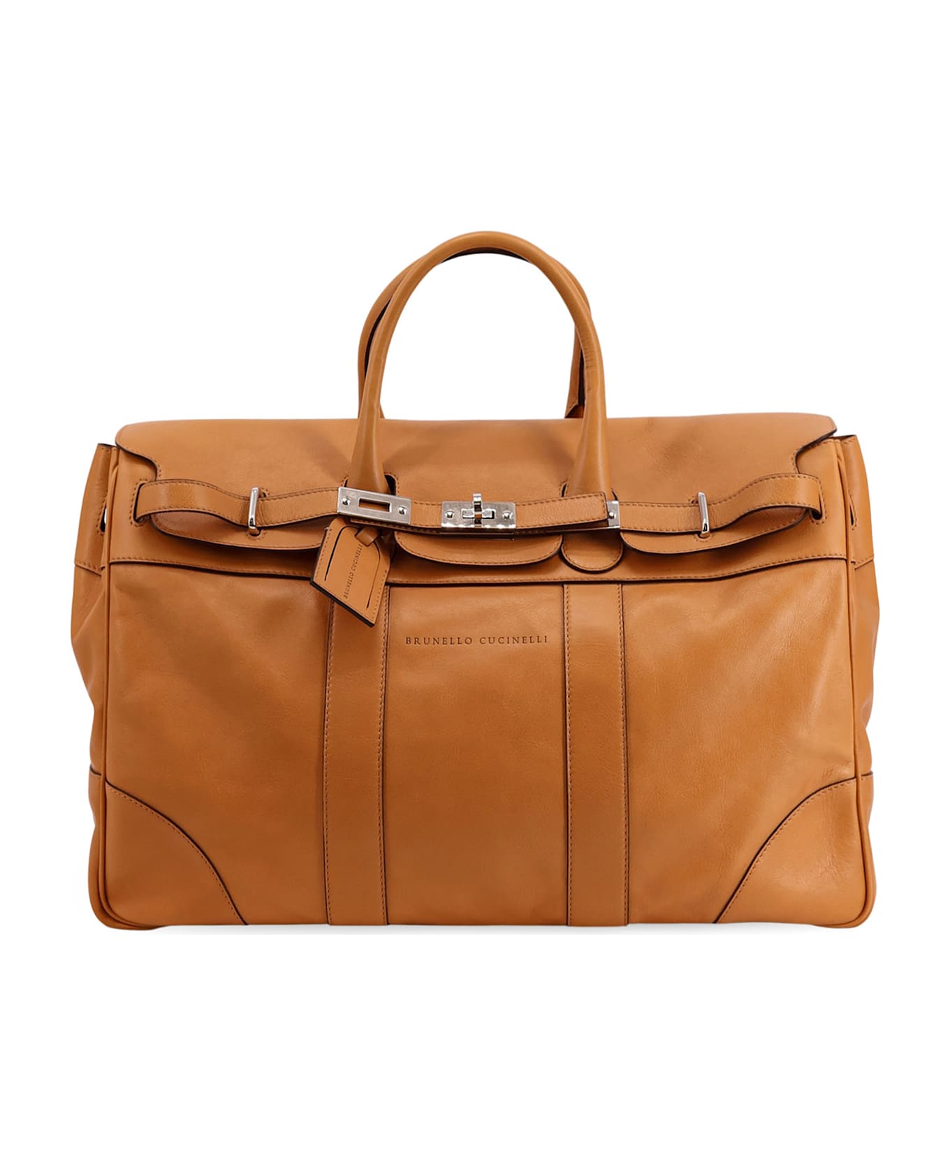 Brunello Cucinelli Leather Travel Bag With Engraved Logo On The Front - Denim