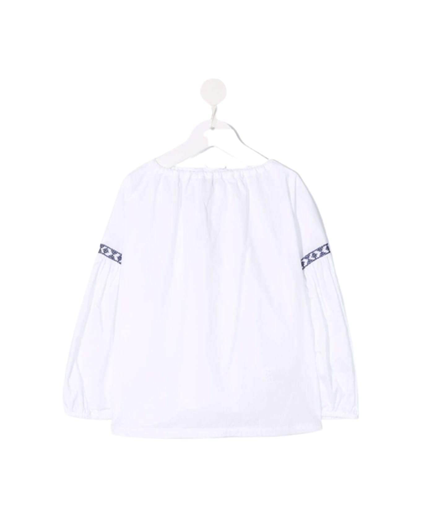 Il Gufo White Cotton Blouse With Ikat Inserts - White シャツ