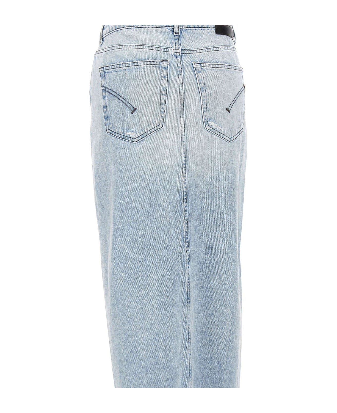 Dondup Distressed Asymmetric Hem Midi Denim Skirt - LIGHT BLUE