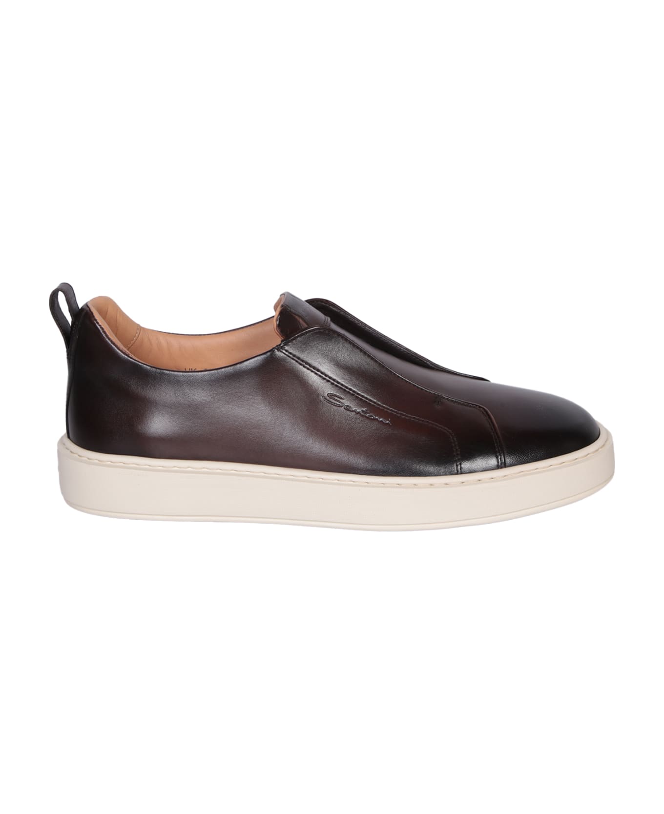 Santoni Victor Leather Slip-on Brown Sneakers - Brown