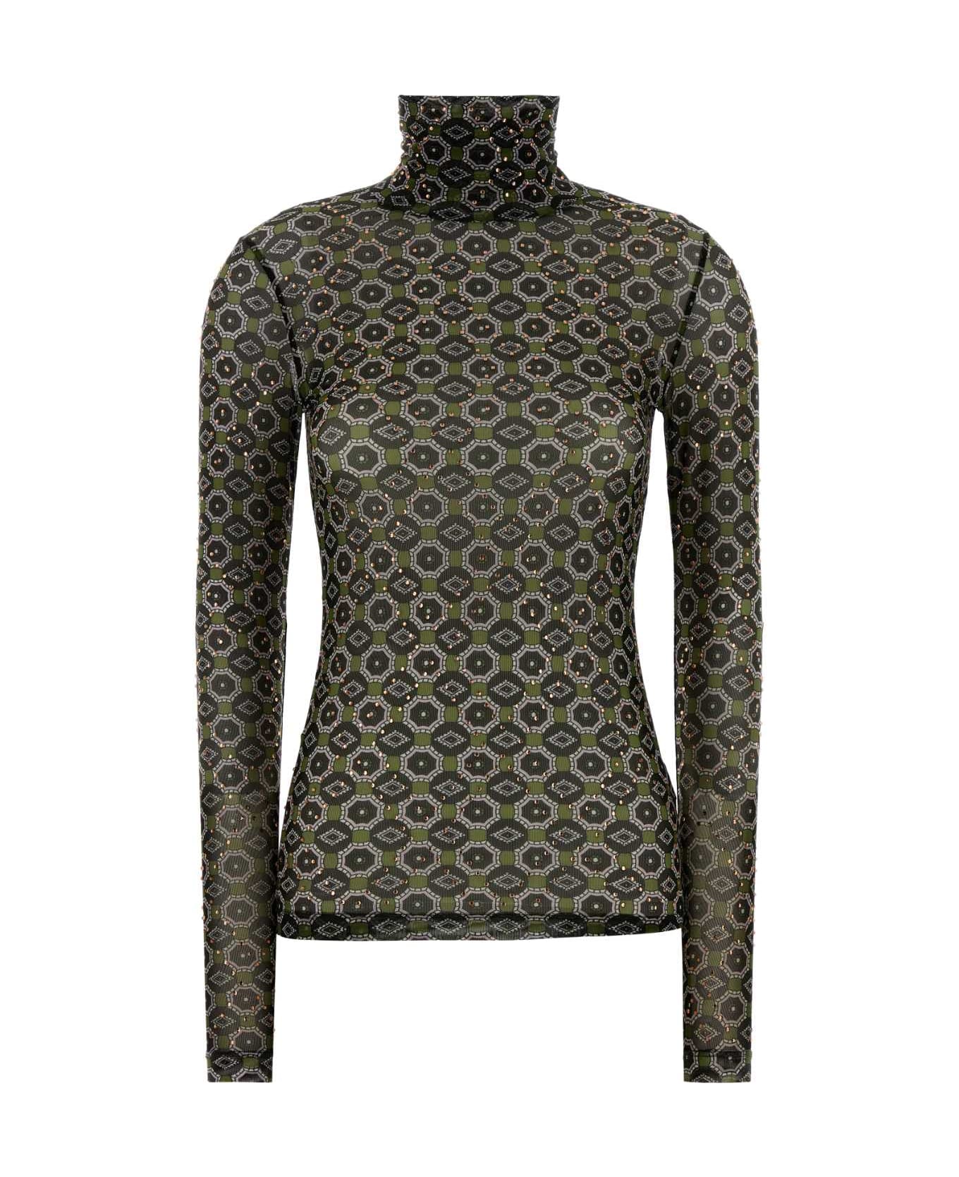 Dries Van Noten Printed Stretch Tulle Hoyser T-shirt - GREEN