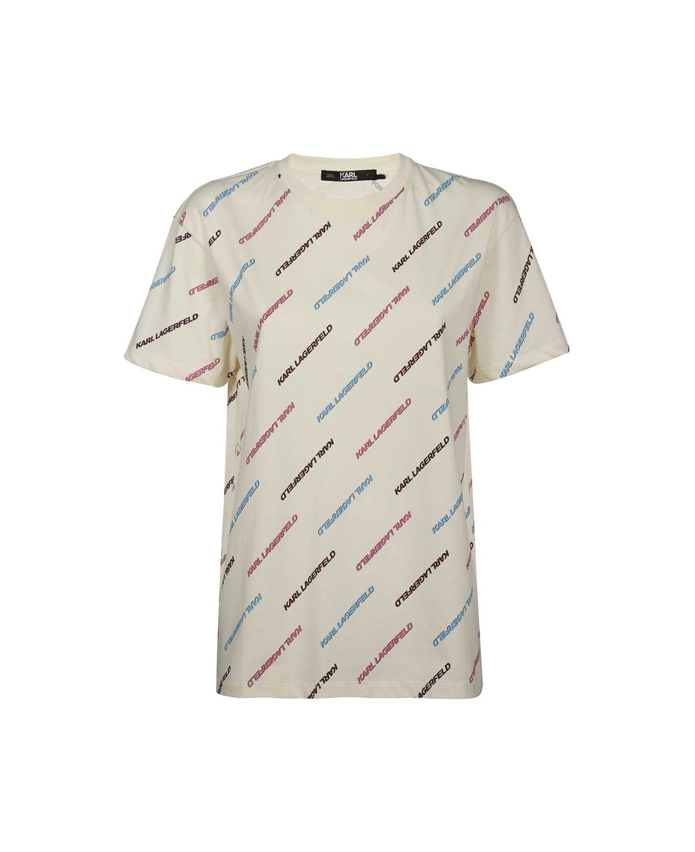 Karl Lagerfeld Cotton T-shirt With All Over Logo - Beige