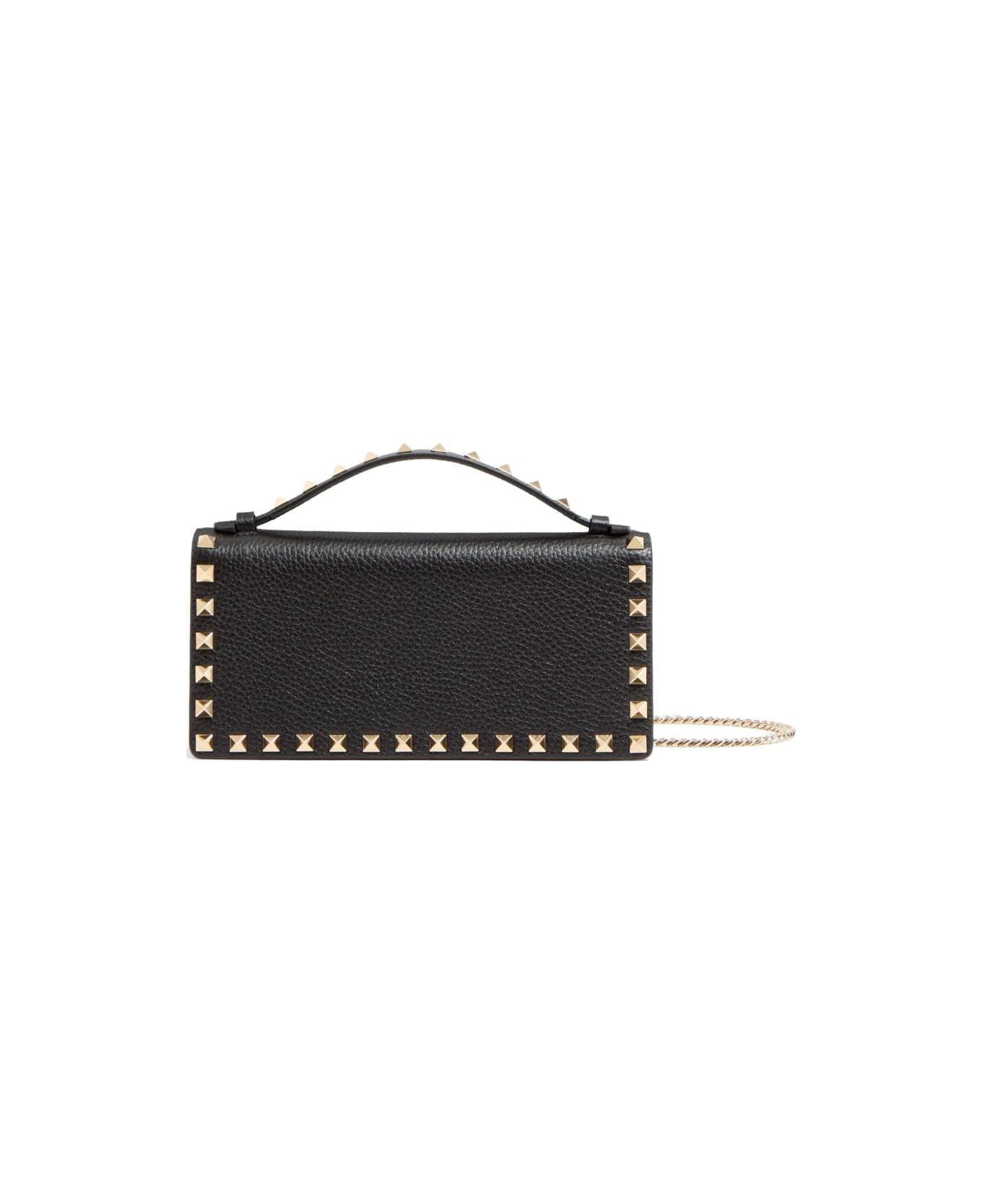 Valentino Garavani Rockstud Leather Wallet On Chain - Black
