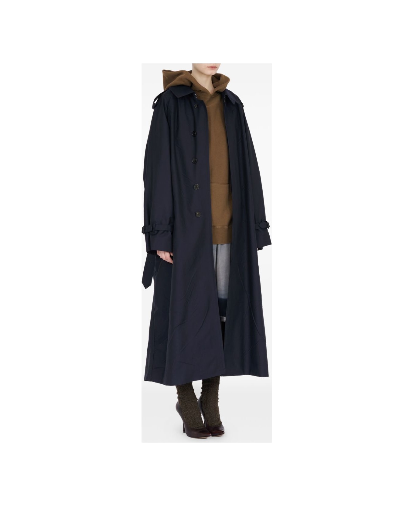 Maison Margiela Wool Blend Trench Coat - Blue