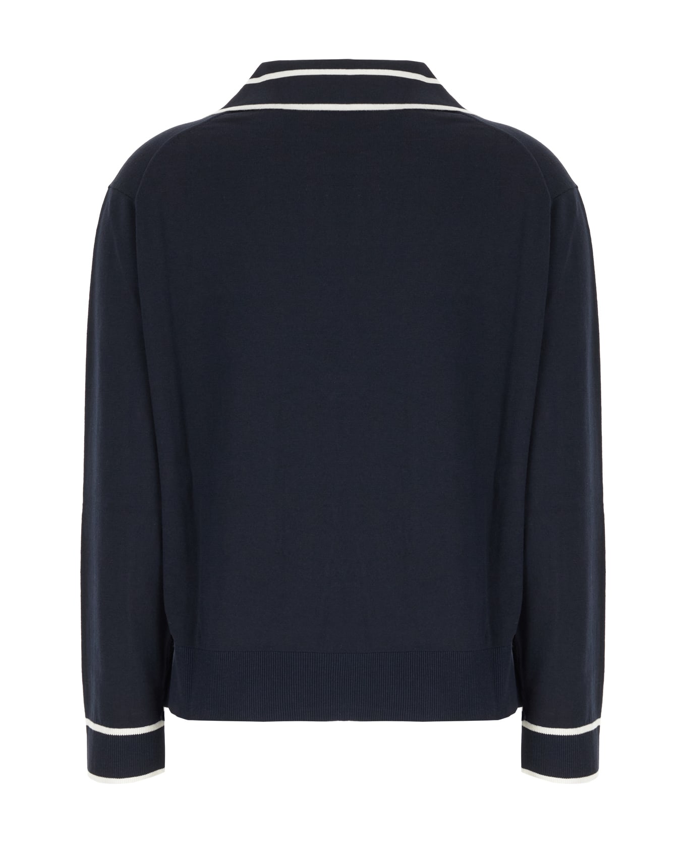 Navy Blue Silk Blend Sweater - Thumbnail 3