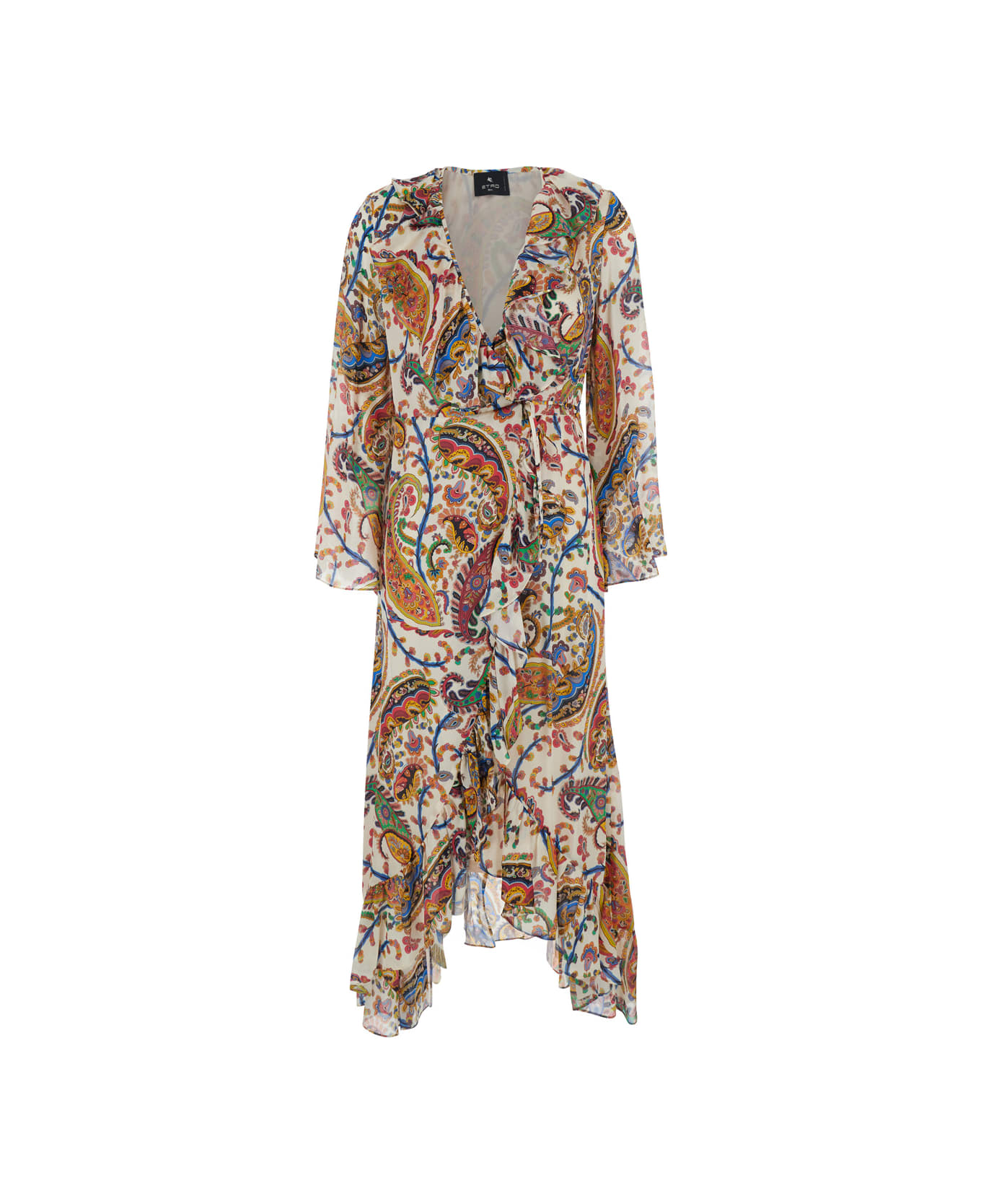 Etro Multicolor Long Dress With V Neck And All-over Paisley Motif In Silk Woman - Multicolor