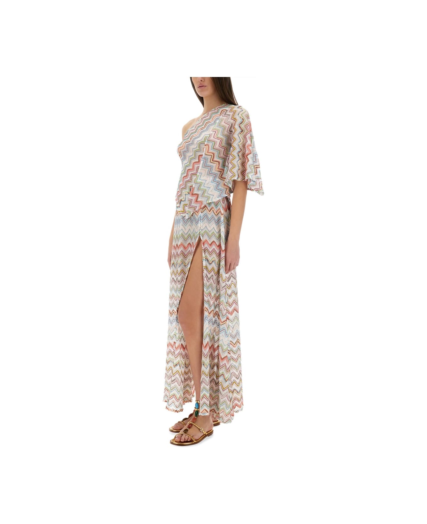Missoni One-shoulder Top With 3d Lamé Zig Zags - MULTICOLOUR