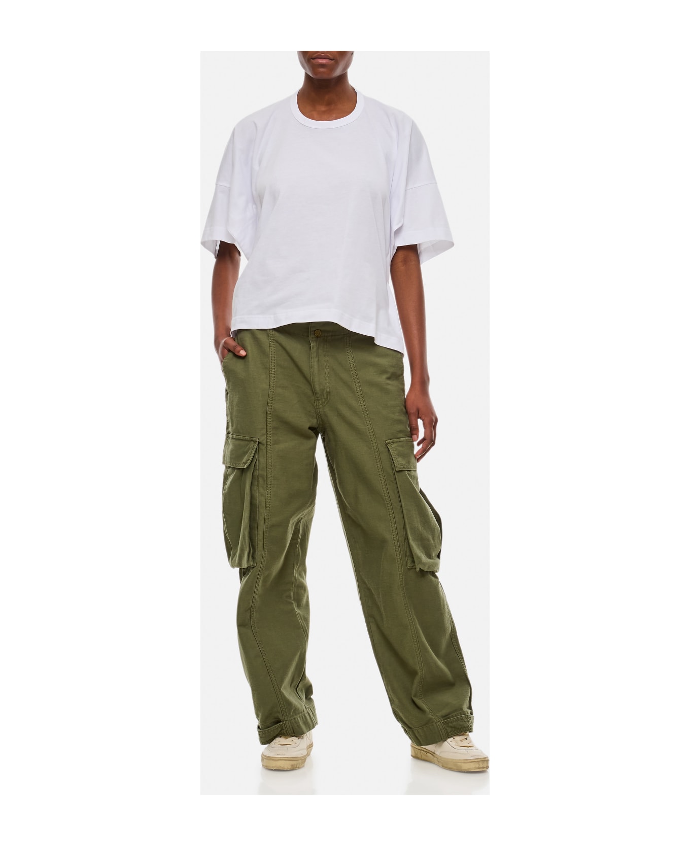 Frame Wide Leg Cargo Denim Pants - Green