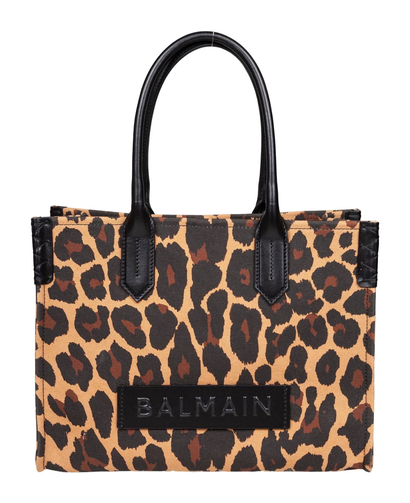 Balmain B-army 36 Canvas Tote Bag With Leopard Print - Brown