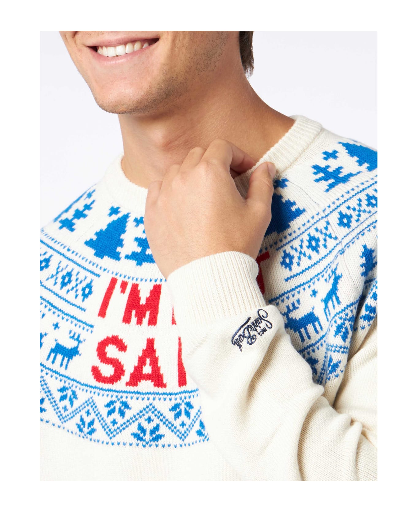 MC2 Saint Barth Man Sweater With I
m Not Saint Lettering - WHITE