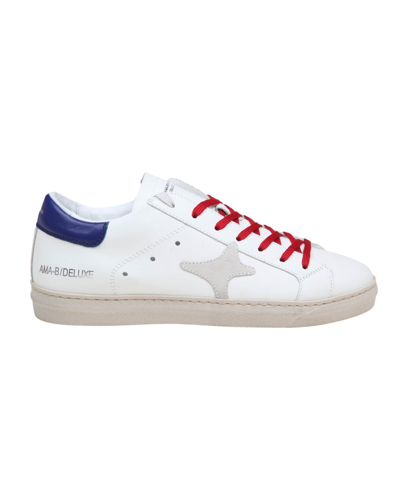 AMA-BRAND White And Blue Leather Sneakers - WHITE/BLU