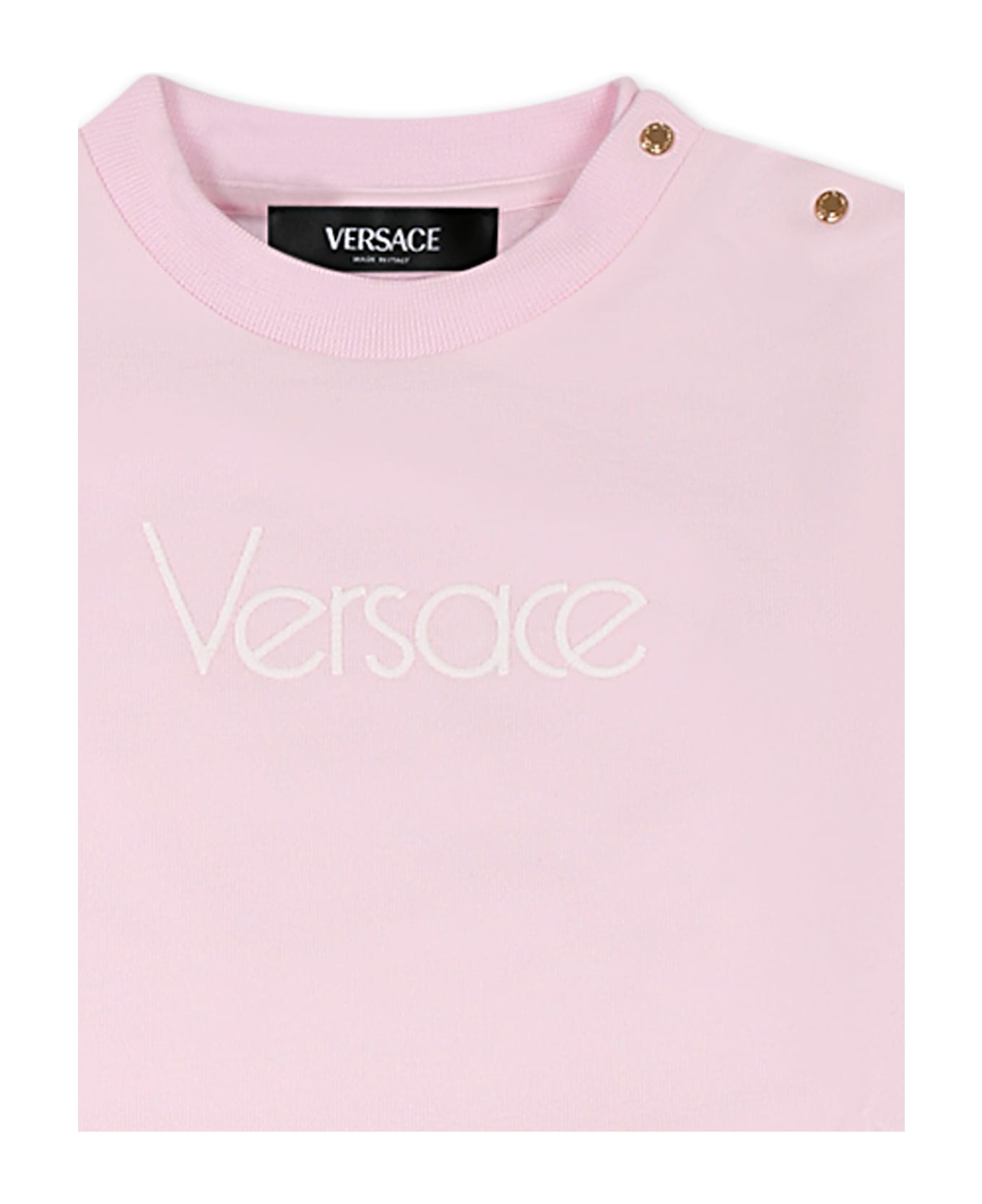 Versace Pink Suit For Baby Girl With Logo - Pink