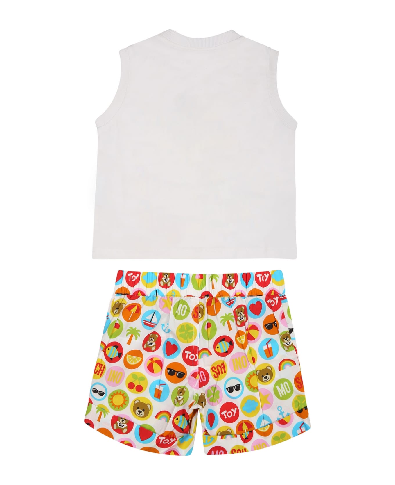 Moschino White Set For Baby Boy With Teddy Bear And Logo - Multicolor ボトムス