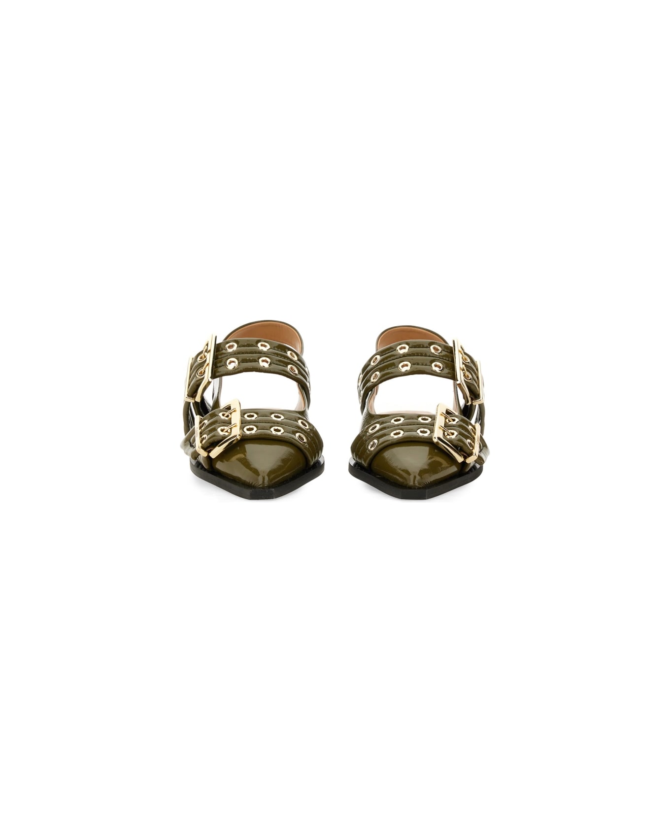 Ganni Buckle Ballerinas - Military Olive
