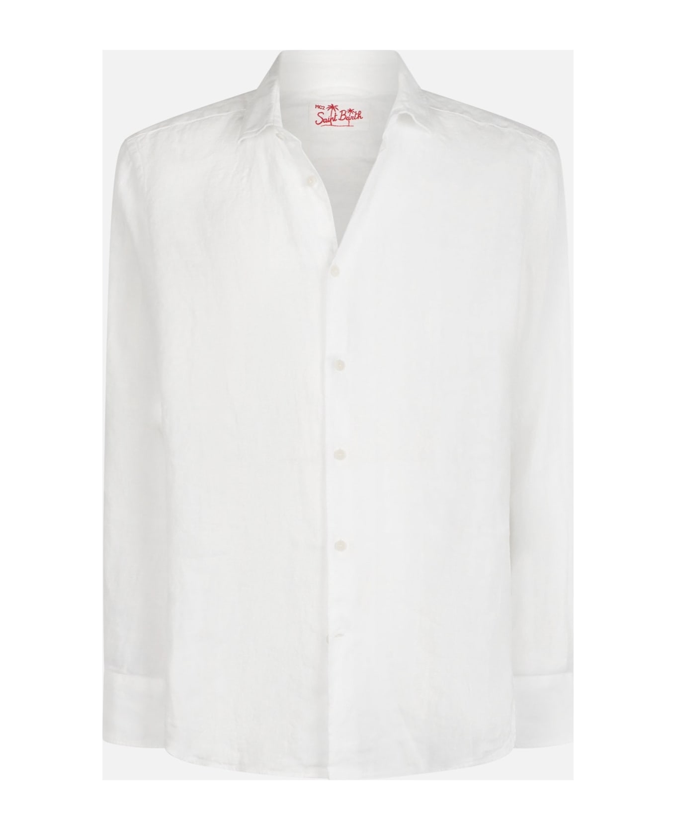 MC2 Saint Barth Man White Linen Shirt Pamplona - WHITE