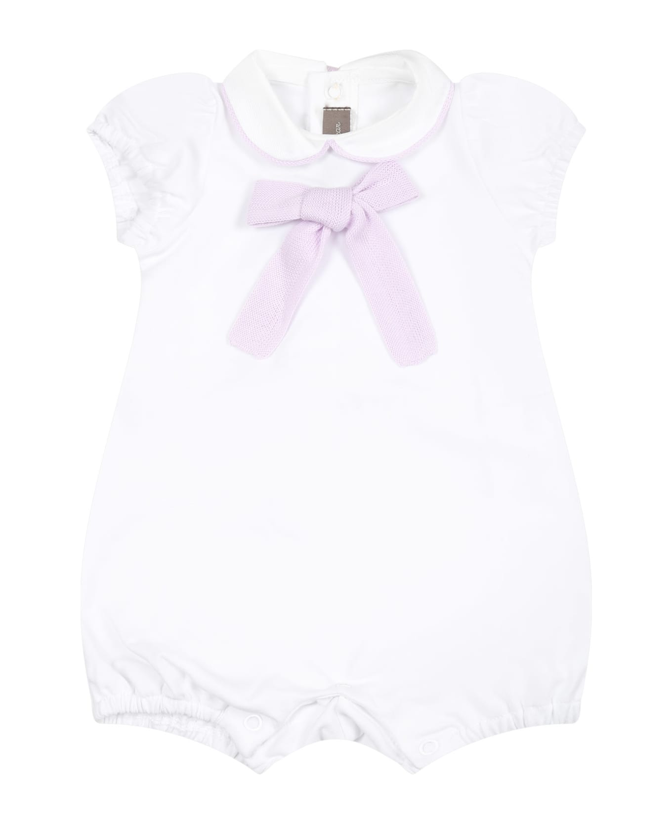 Little Bear White Romper For Baby Girl With Bow - White ボディスーツ＆セットアップ