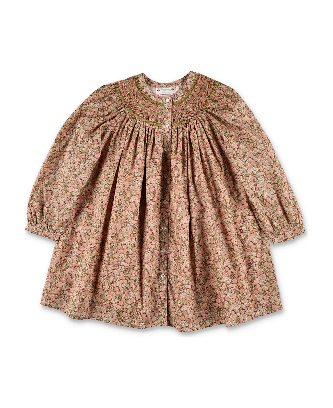 Bonpoint Jadwiga Floral Liberty Cotton Dress With Smocked Embroidery - ORANGE