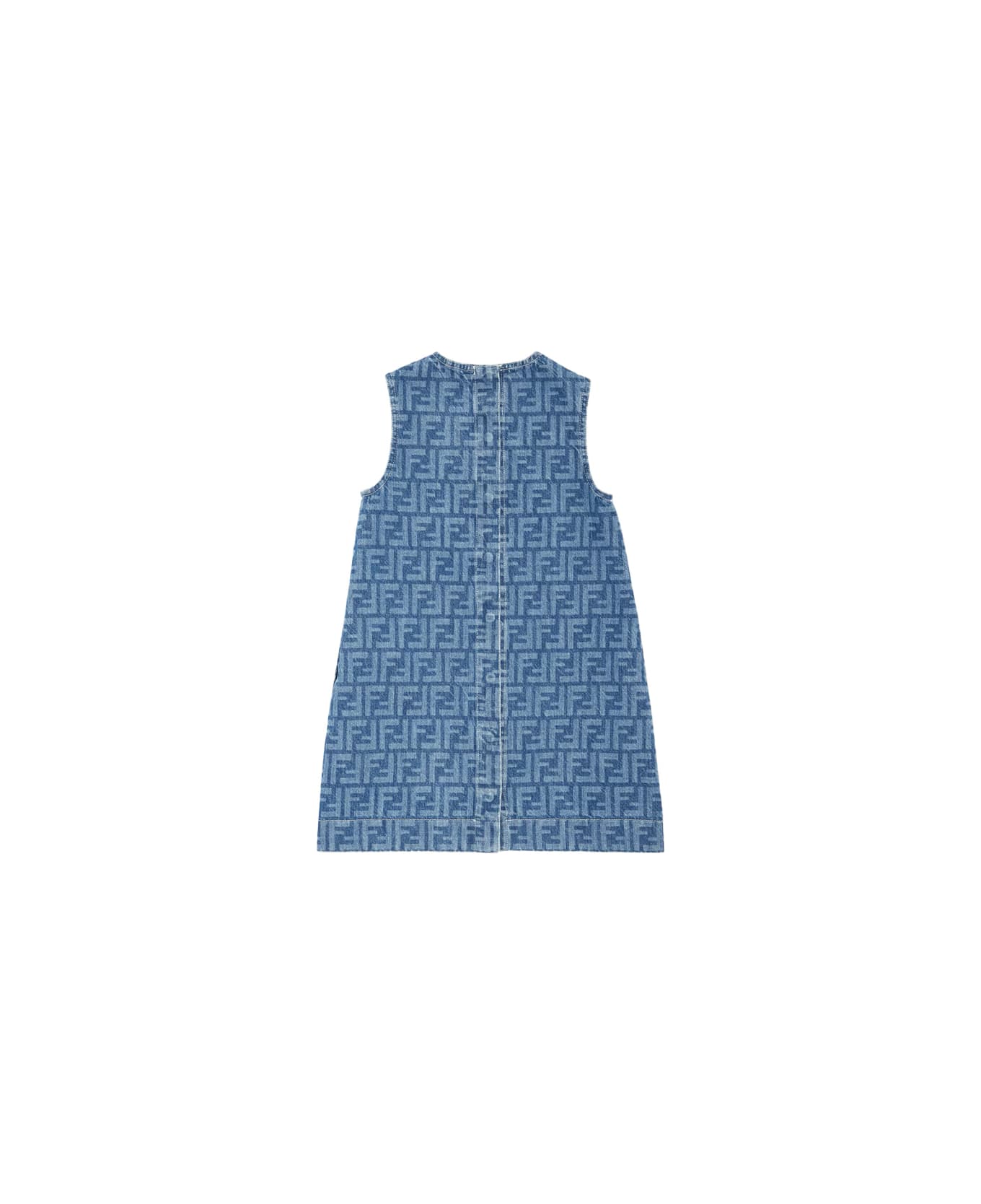 Fendi Medium Blue Ff Denim Sleeveless Dress - Blue