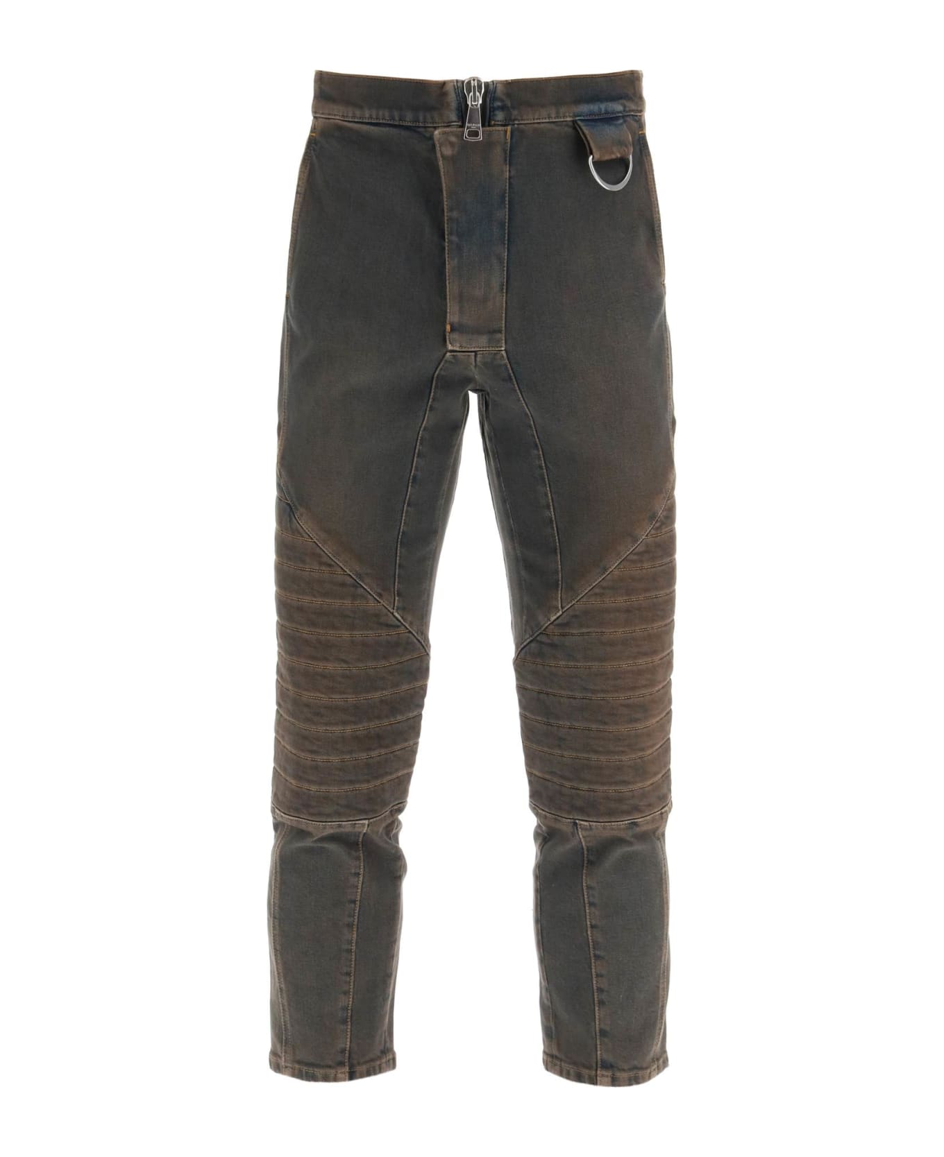 Balmain Stretch Jeans With Quilted And Padded Inserts - BLEU JEAN DIRTY (Brown) デニム