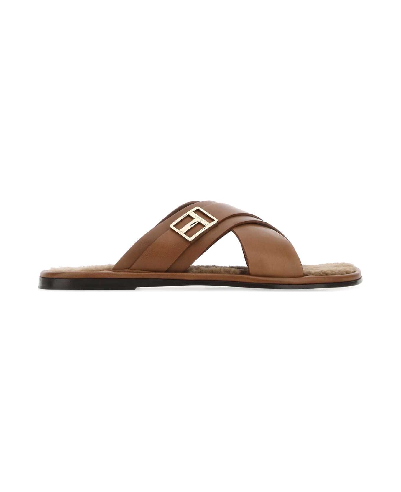 Tom Ford Brown Leather Slippers - 1B031
