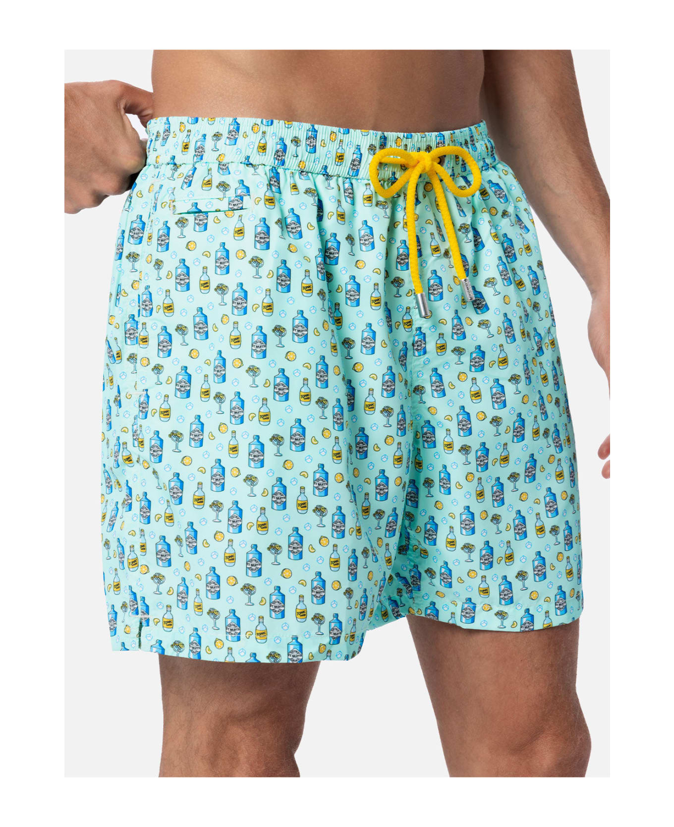 MC2 Saint Barth Man Lightweight Fabric Swim-shorts Lighting Micro Fantasy With Gin Tonic Print - GREEN
