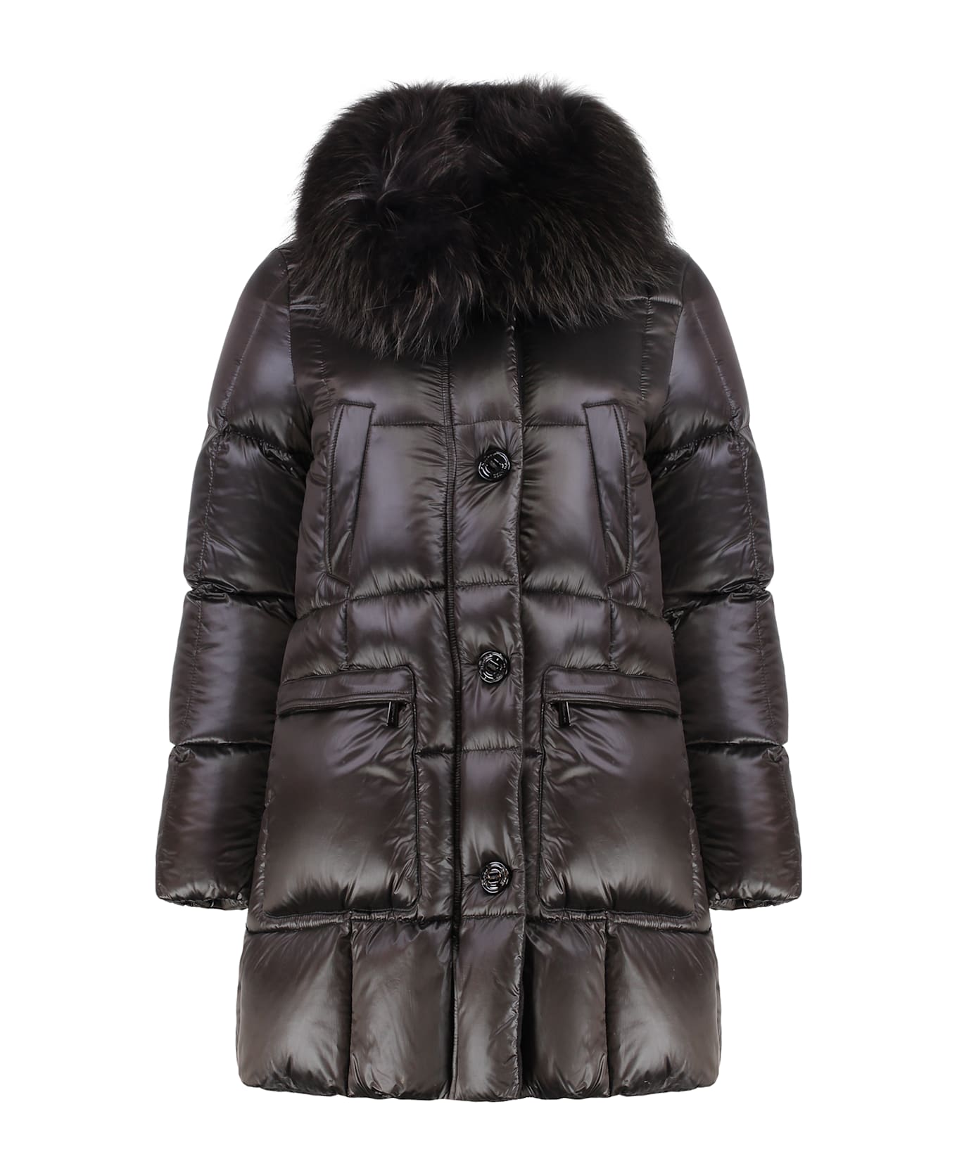Moorer Fur Collar Down Jacket - brown