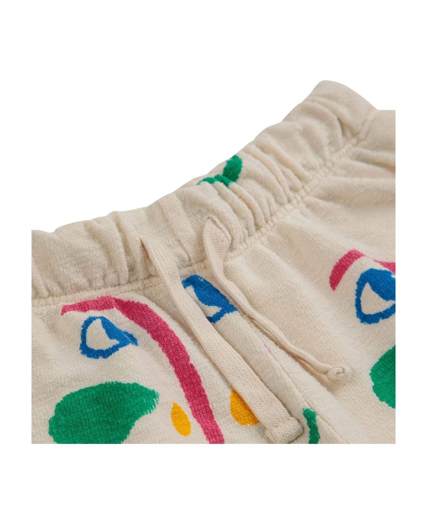 Bobo Choses White Trousers For Girl With All-over Multicolor Face Pattern - White ボトムス