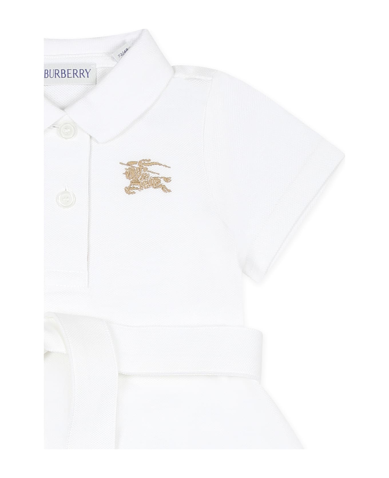 Burberry White Dress For Baby Girl With Equestrian Knight - White