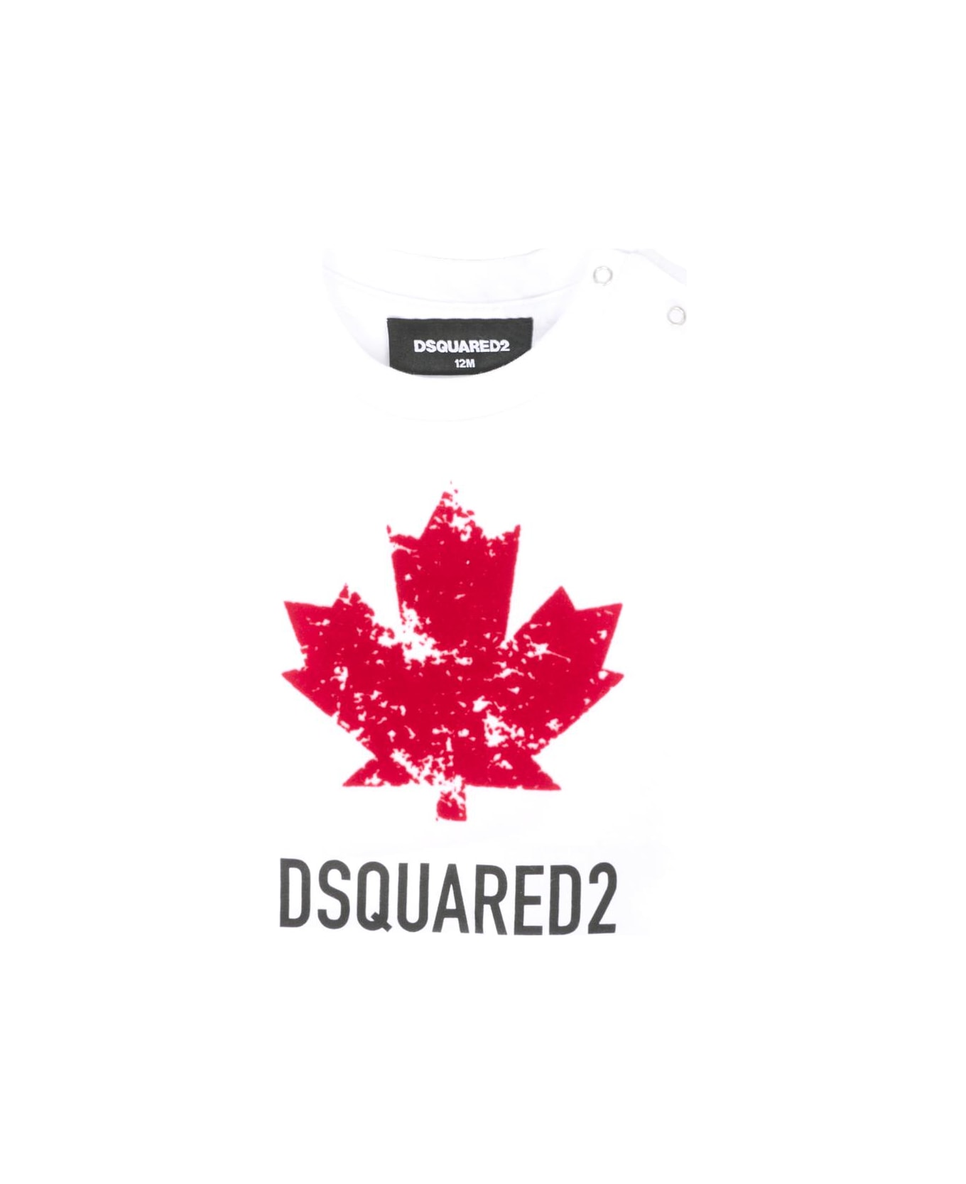 Dsquared2 White T-shirt For Babykids With Velvet Maple Leaf - White