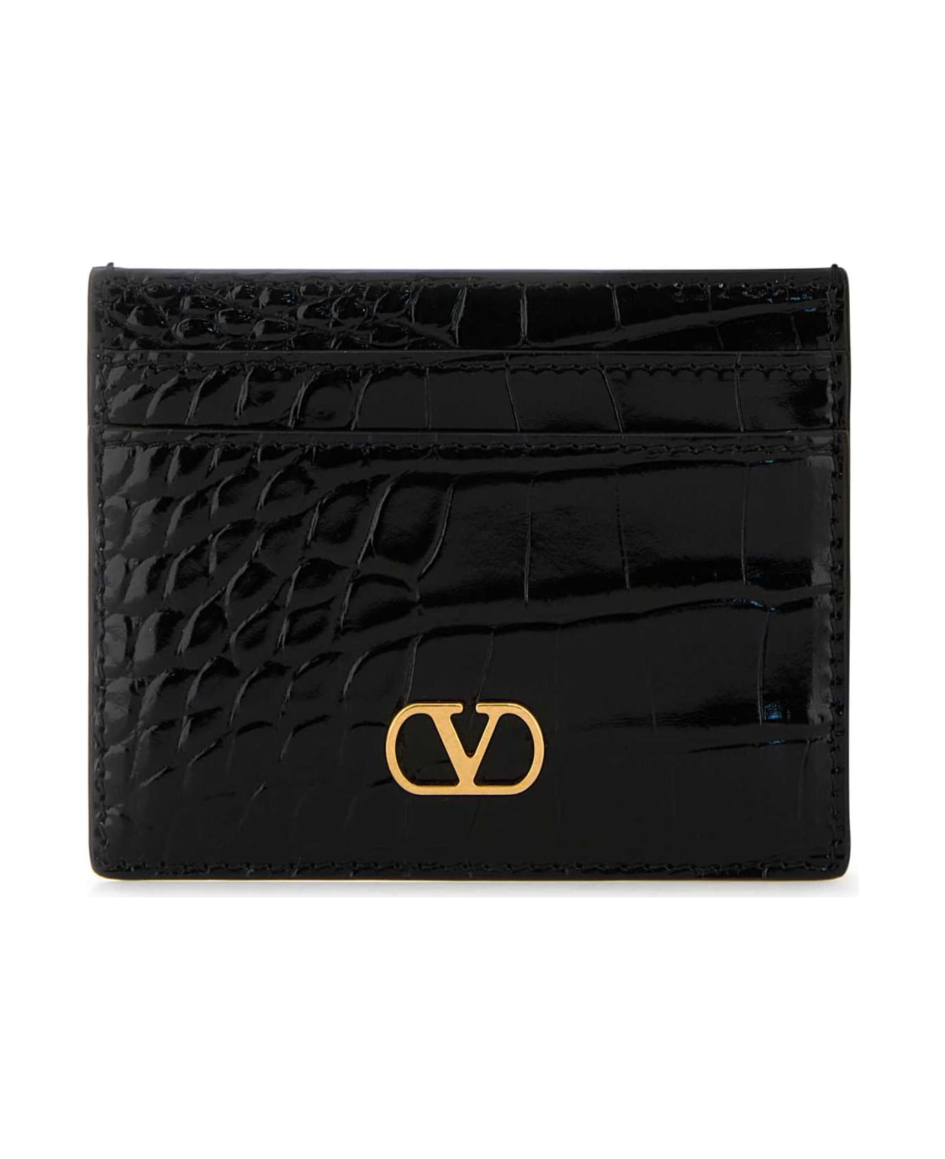 Valentino Garavani Black Leather Vlogo Card Holder - NERO