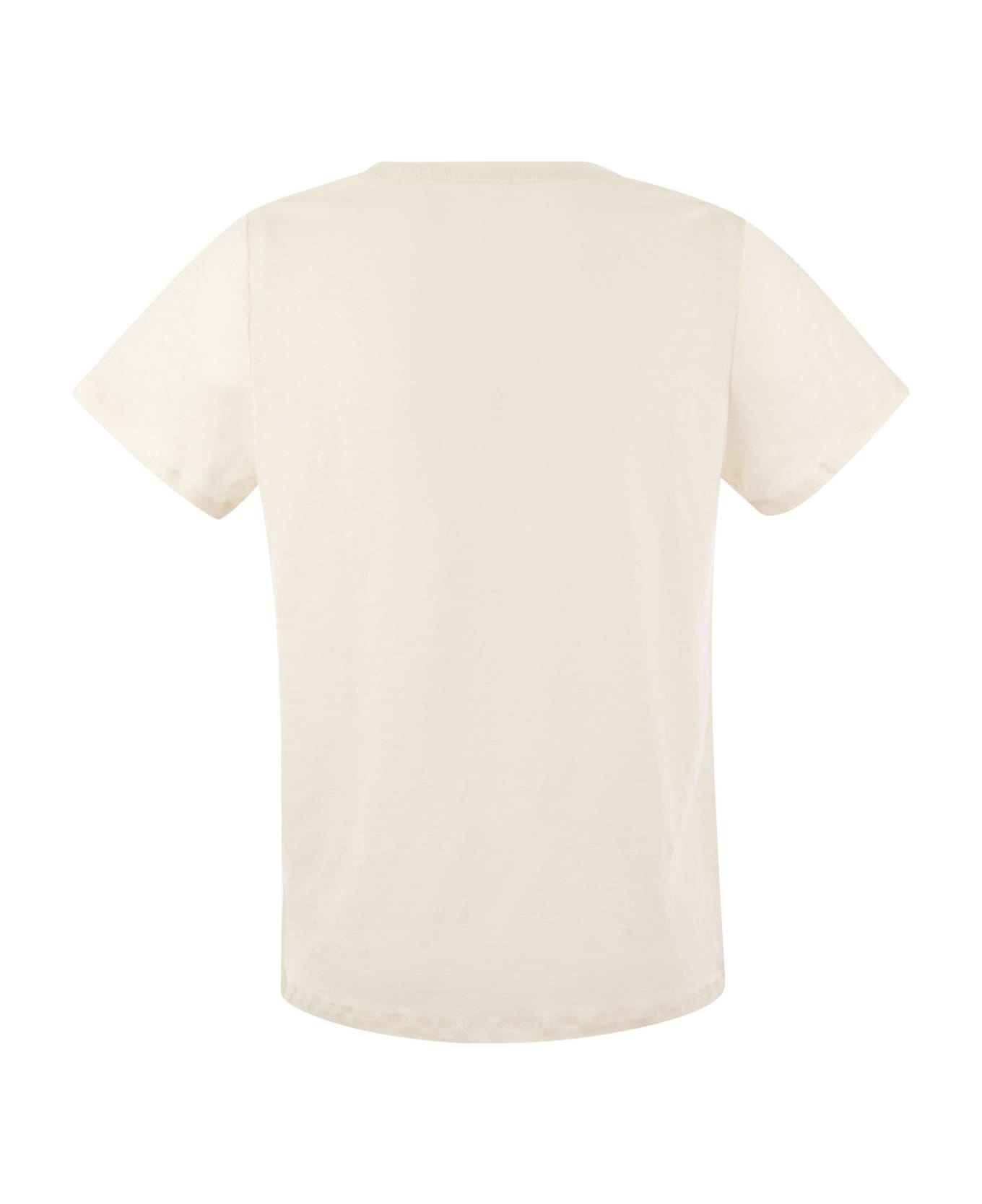 Majestic Filatures Linen V-neck T-shirt With Short Sleeves - Cream