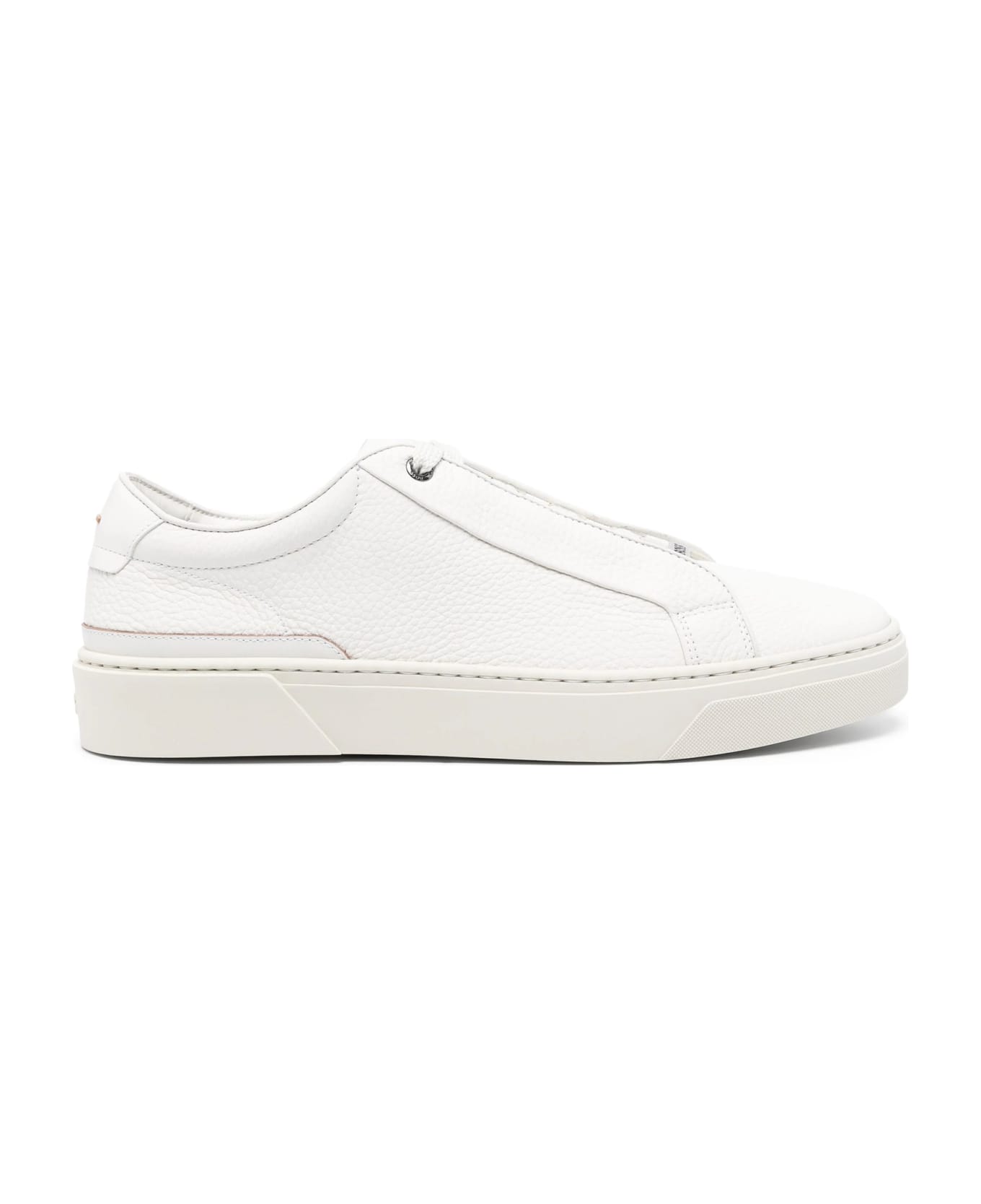Hugo Boss White Grained Leather Sneakers With Logo Tag On Laces - White