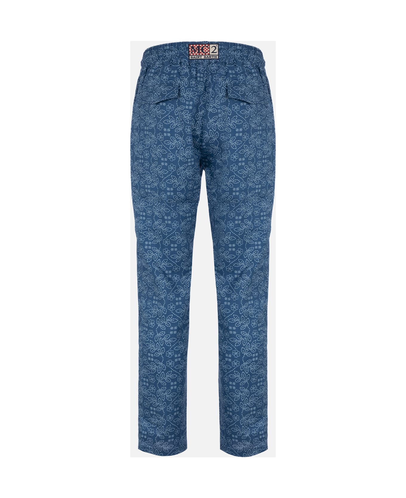 MC2 Saint Barth Man Printed Linen Calais Pants With Drawstring - BLUE