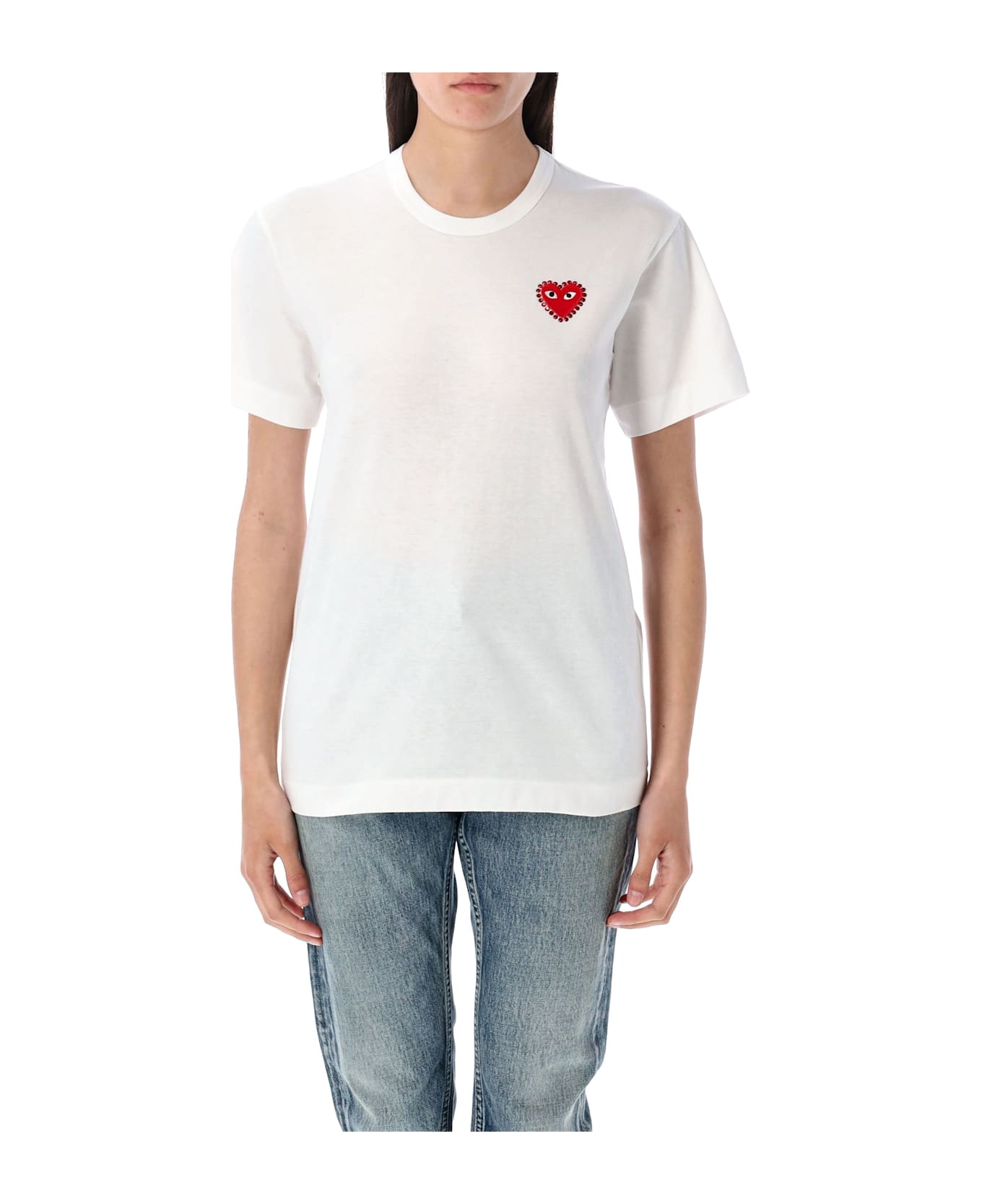 Comme des Garçons Play Rhinestones Heart T-shirt - WHITE RED