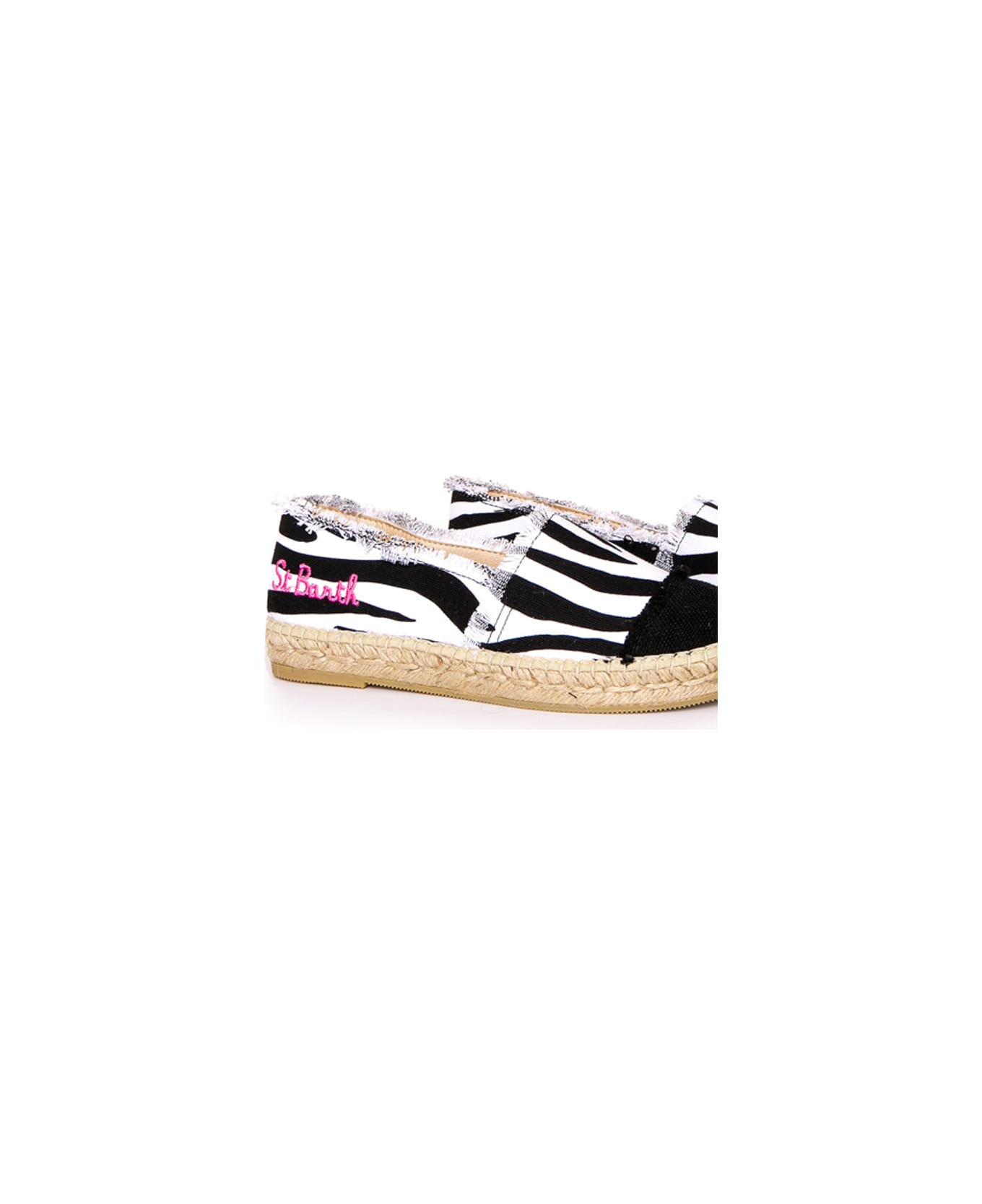 MC2 Saint Barth Zebra Print Canvas Espadrillas With Embroidery - BLACK