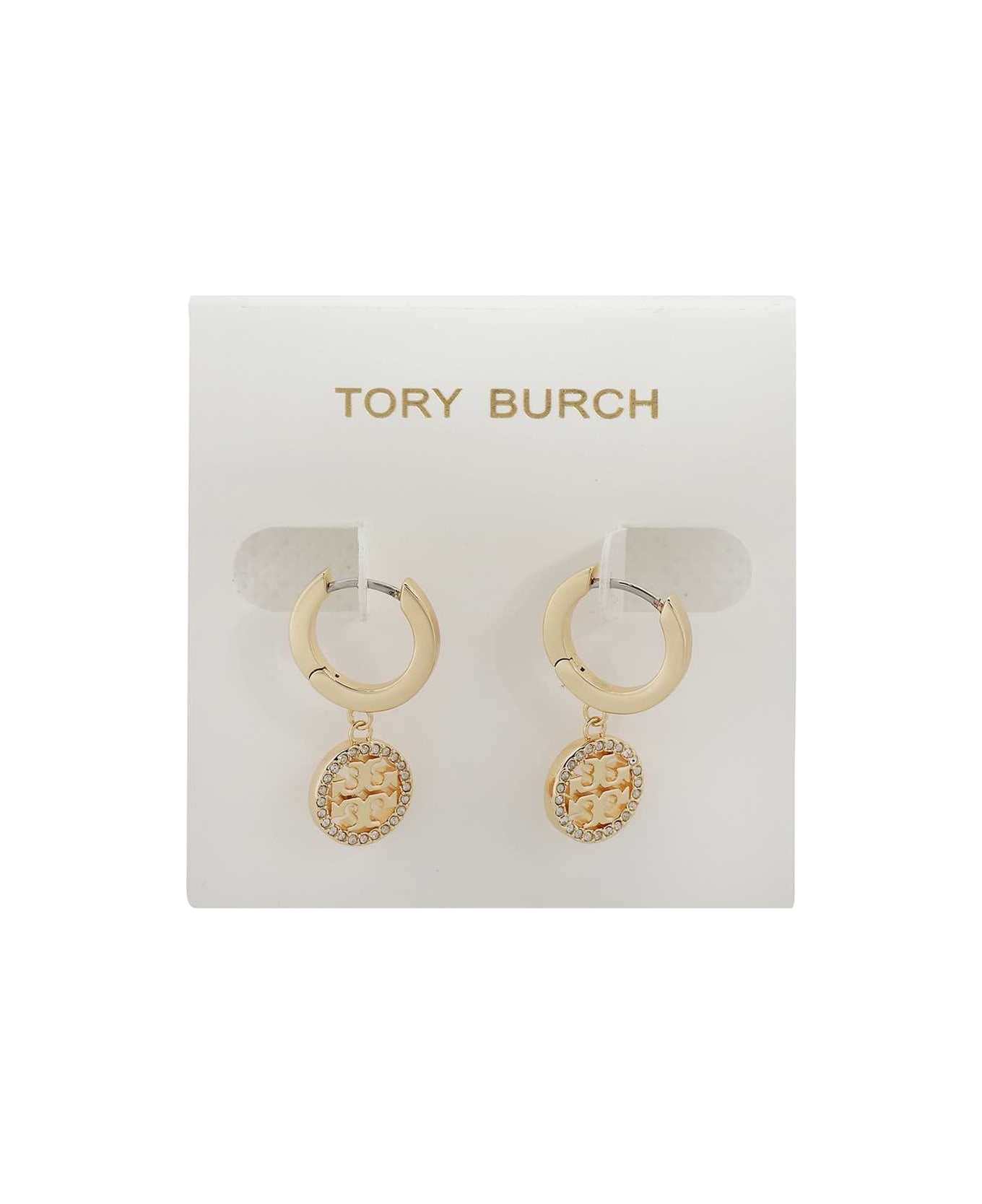 Tory Burch Miller Logo Hoop Earrings - Gold/crystal