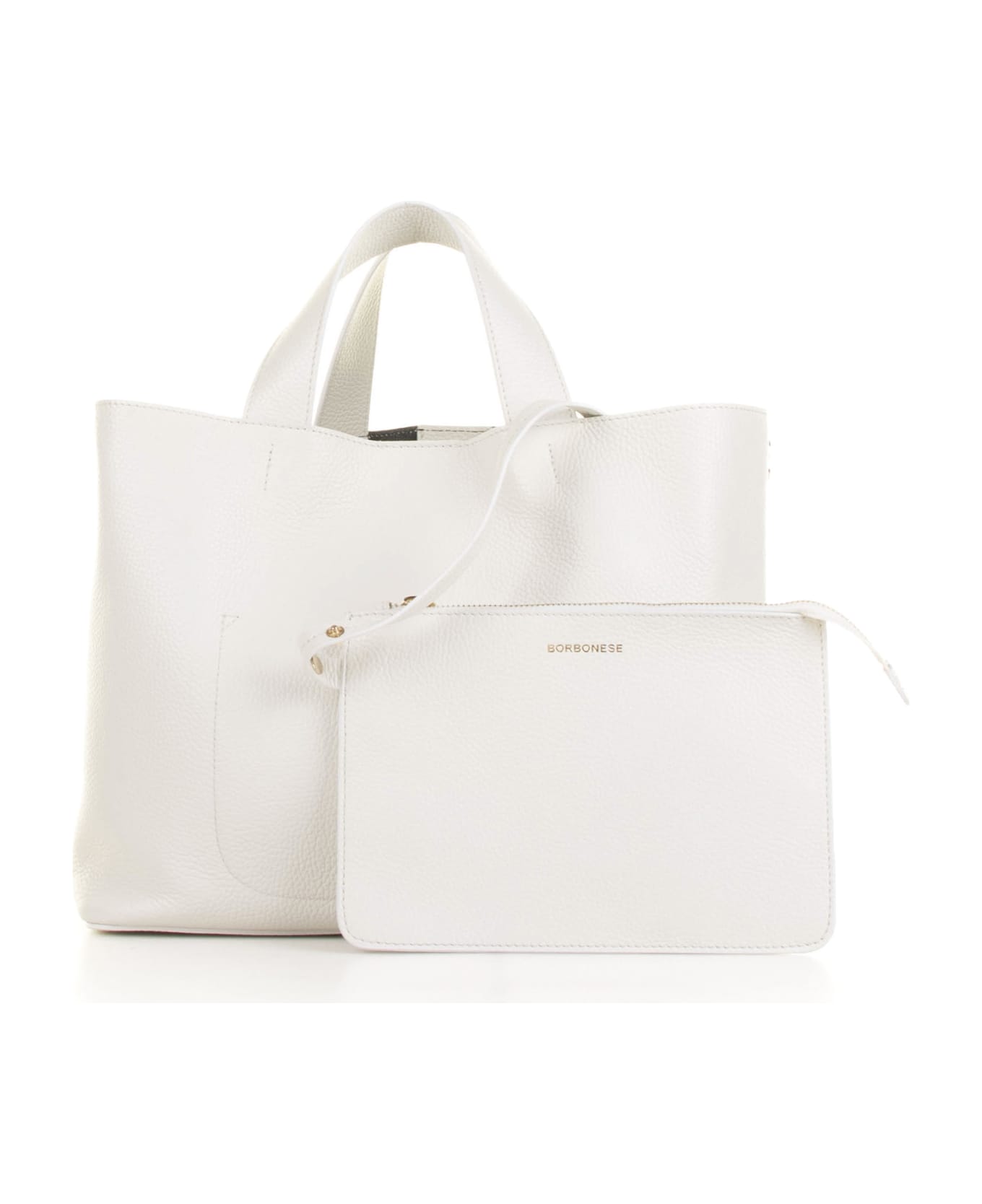 Borbonese Leather Shoulder Bag With Logo - CHANTILLY CREAM