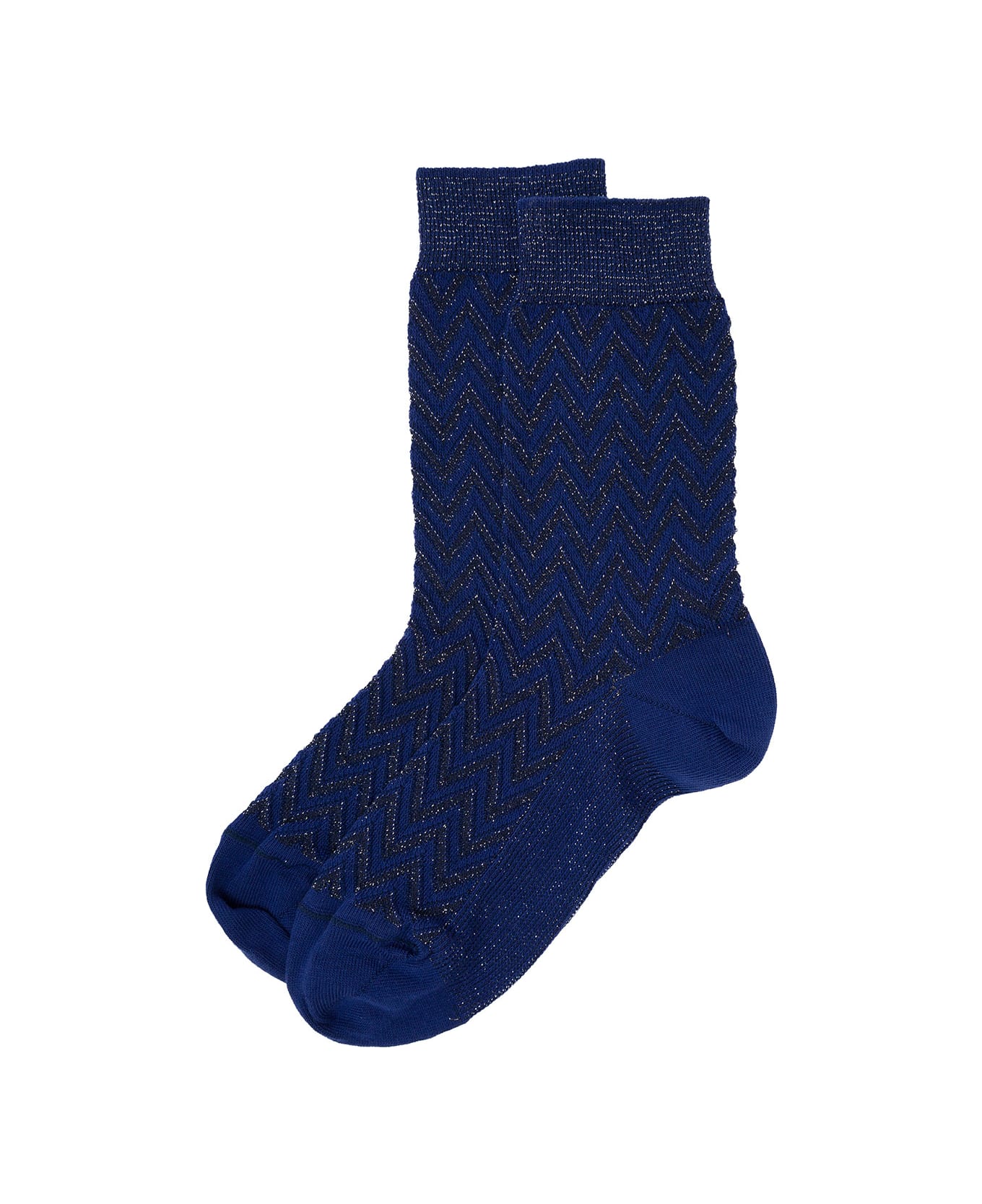 Missoni Black And Blue Iconic Zig Zag Short Socks In Lightweight Lamé Knit Woman Missoni - Blu