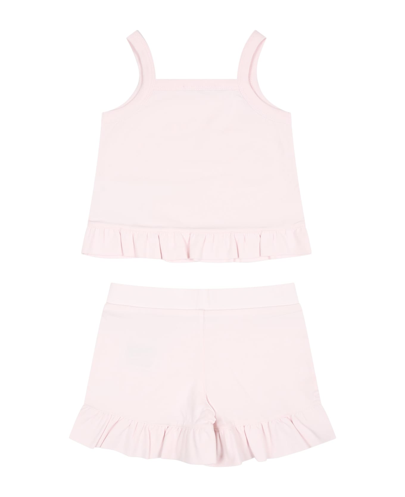 Moncler Pink Sports Suit For Baby Girl With Logo - Pink