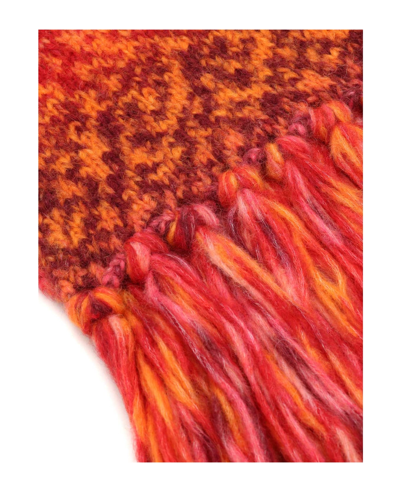 Kangra Printed Effect Fringed Scarf - RED