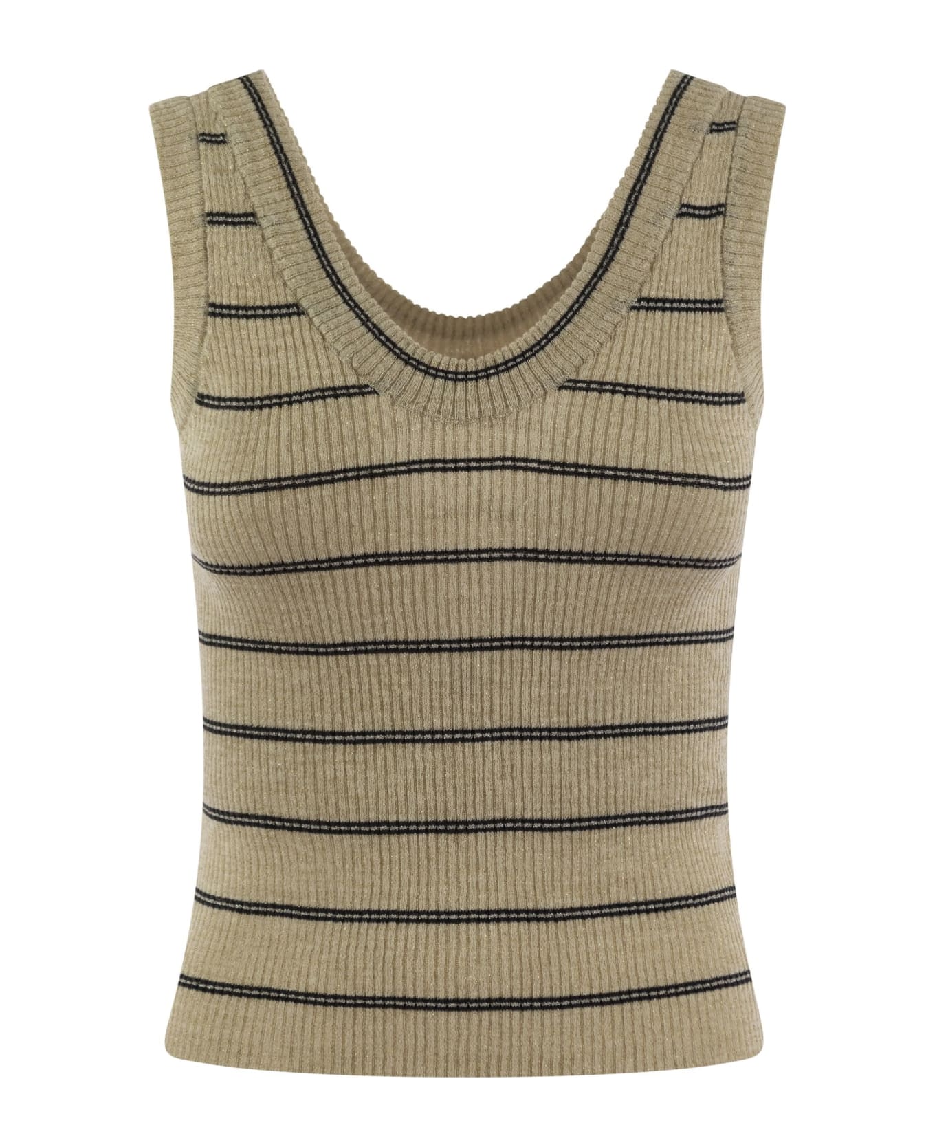 Brunello Cucinelli Sparkling Linen And Cotton Ribbed Knit Top - Rope