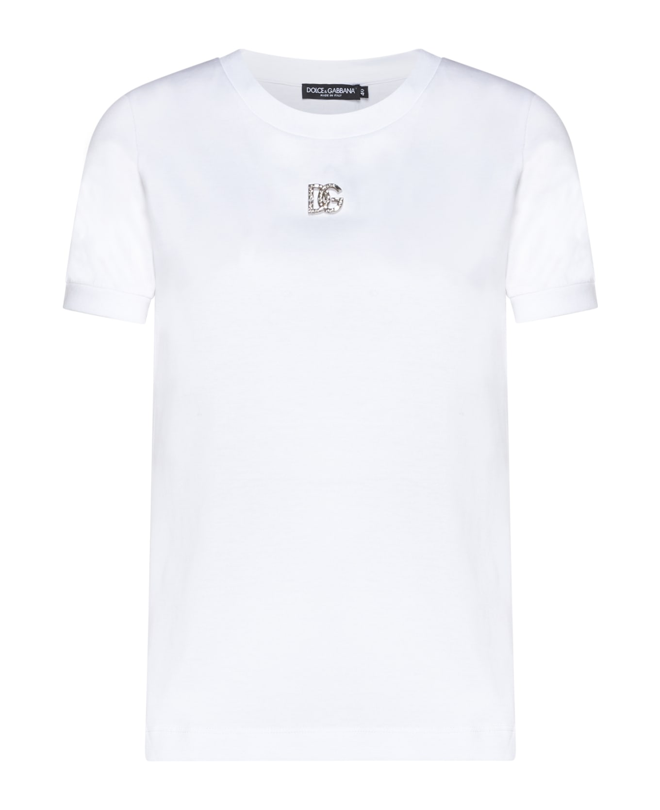 Dolce & Gabbana Embellished Logo Cotton T-shirt - White