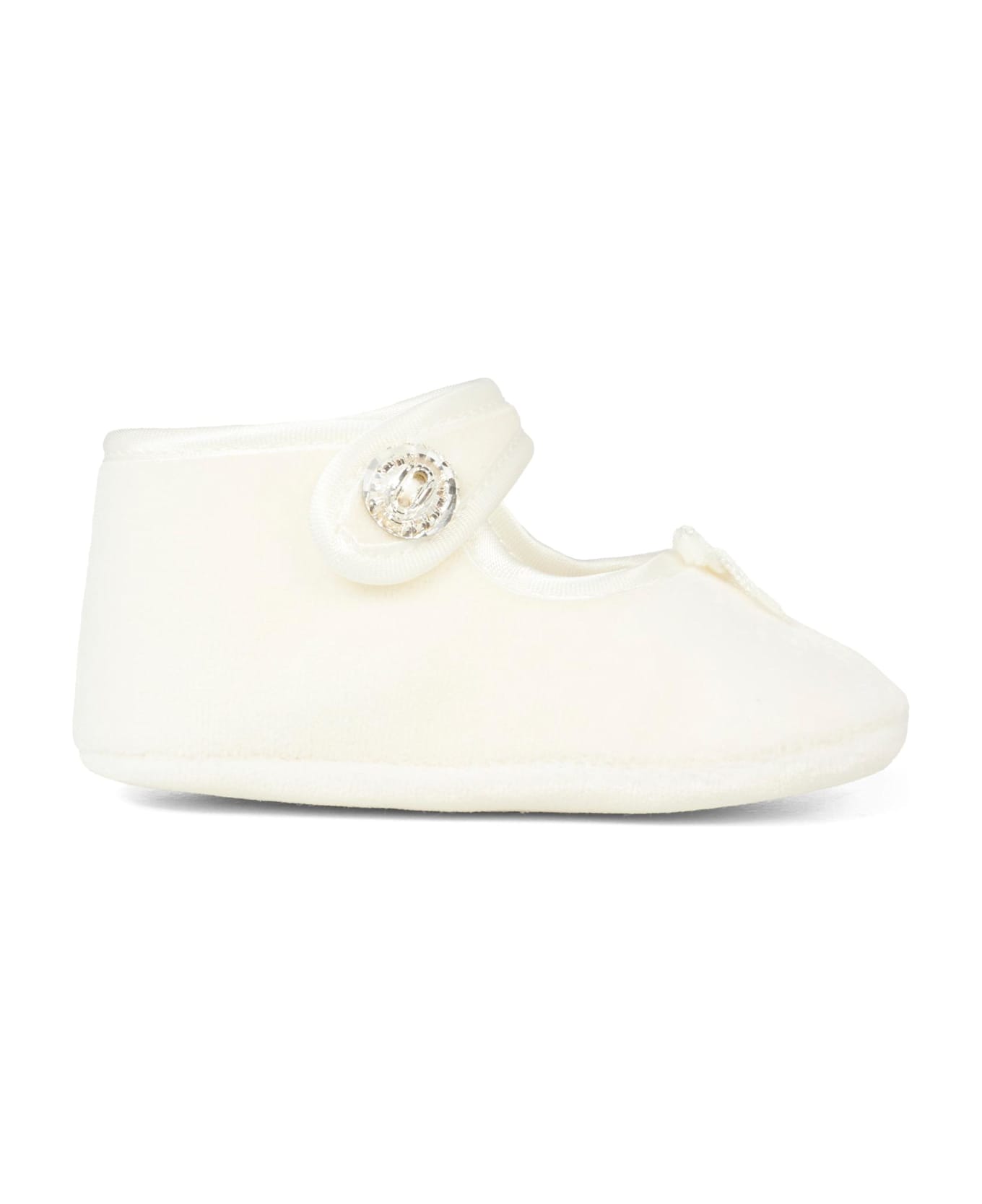 Monnalisa White Ballet Shoes For Baby Girl With Bow - White