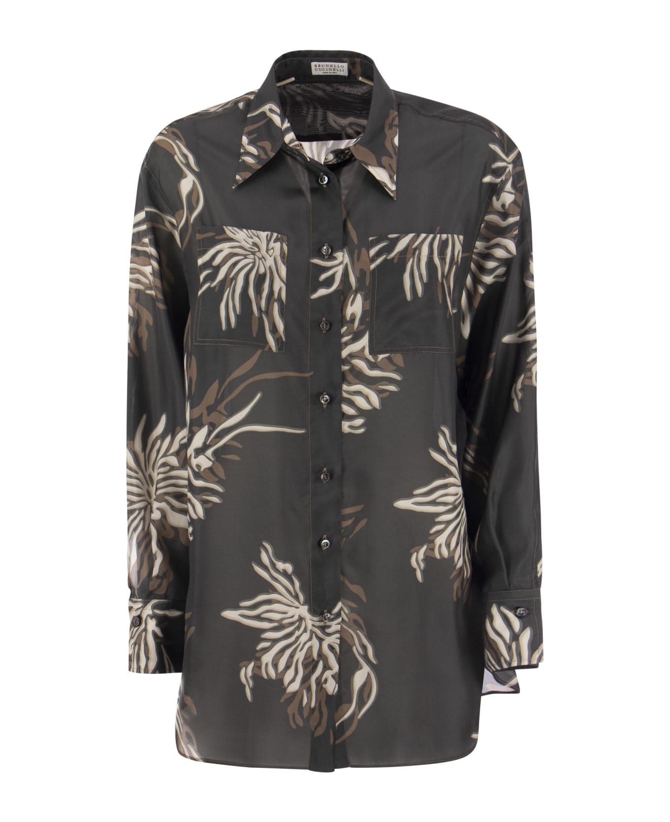 Brunello Cucinelli Shirt With All-over Print In Silk Woman - Anthracite シャツ